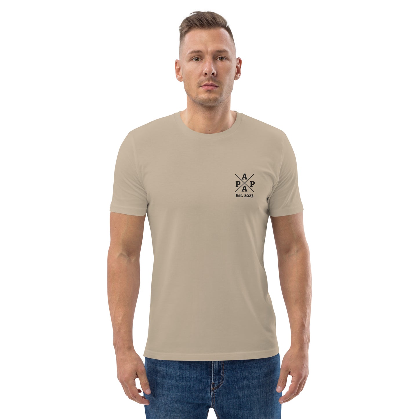 Papa auf Unisex-Bio-Baumwoll-T-Shirt gestickt Personalisierbar