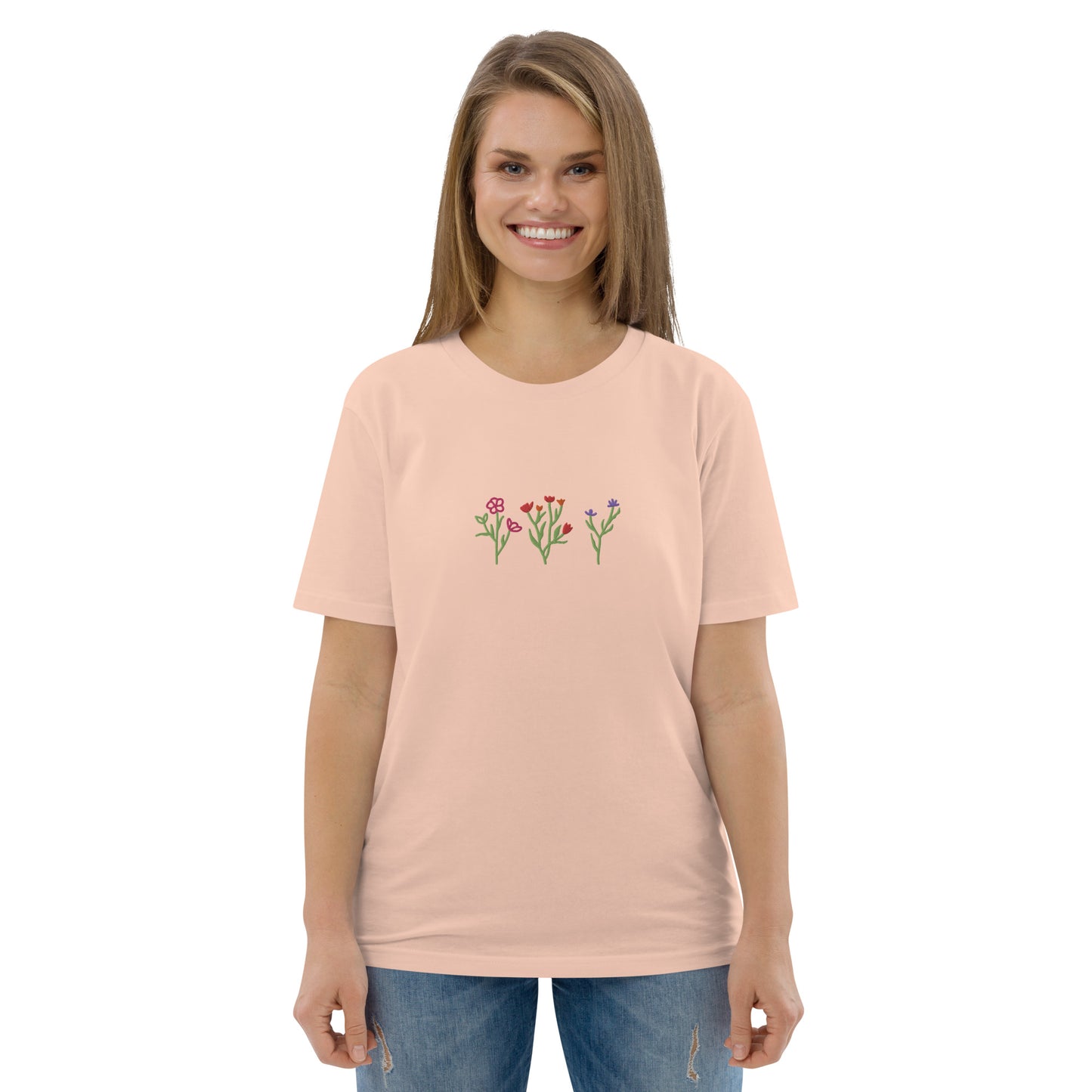 Wildblumen auf Unisex-Bio-Baumwoll-T-Shirt gestickt