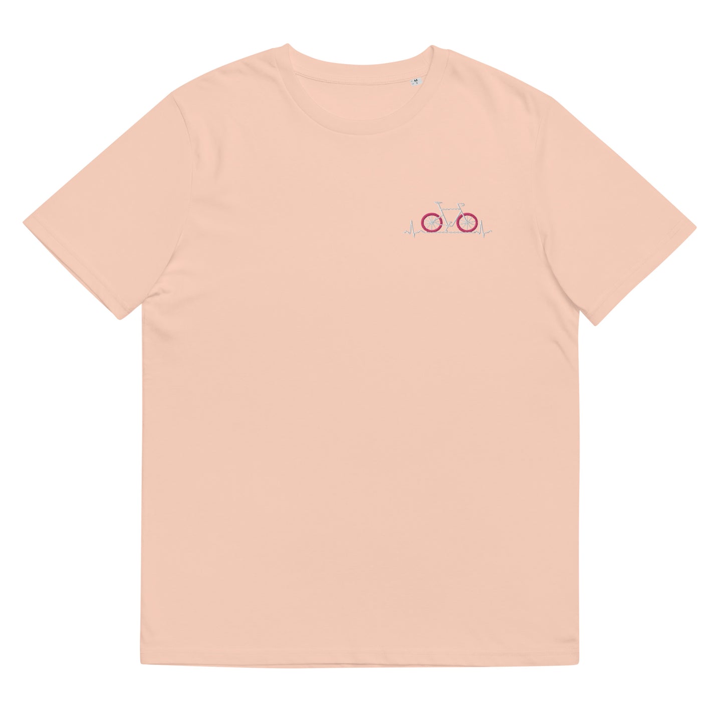 Fahrradliebe weiß/pink auf Unisex-Bio-Baumwoll-T-Shirt gestickt