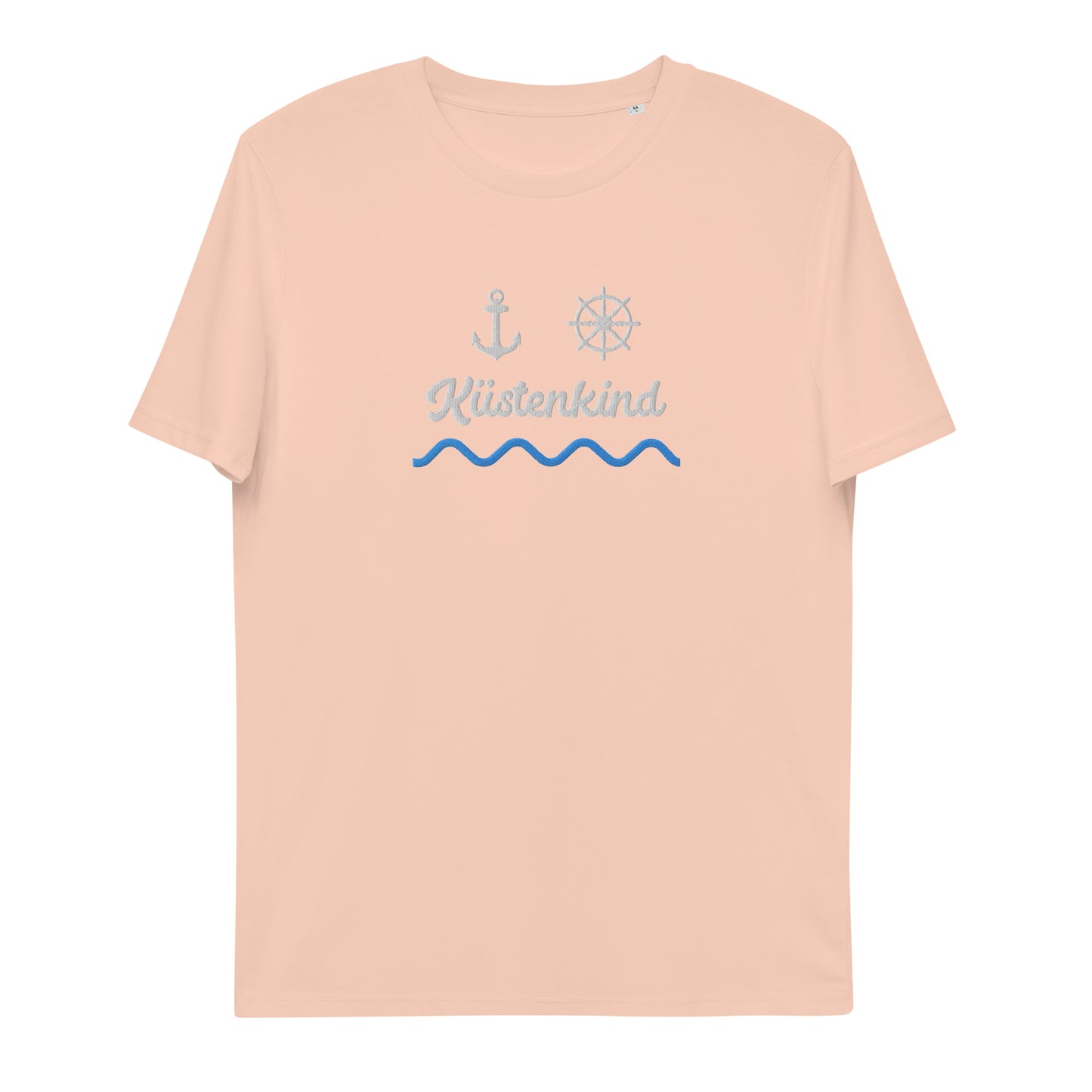 Küstenkind Motiv (Anker und Steuerrad) auf Unisex-Bio-Baumwoll-T-Shirt gestickt