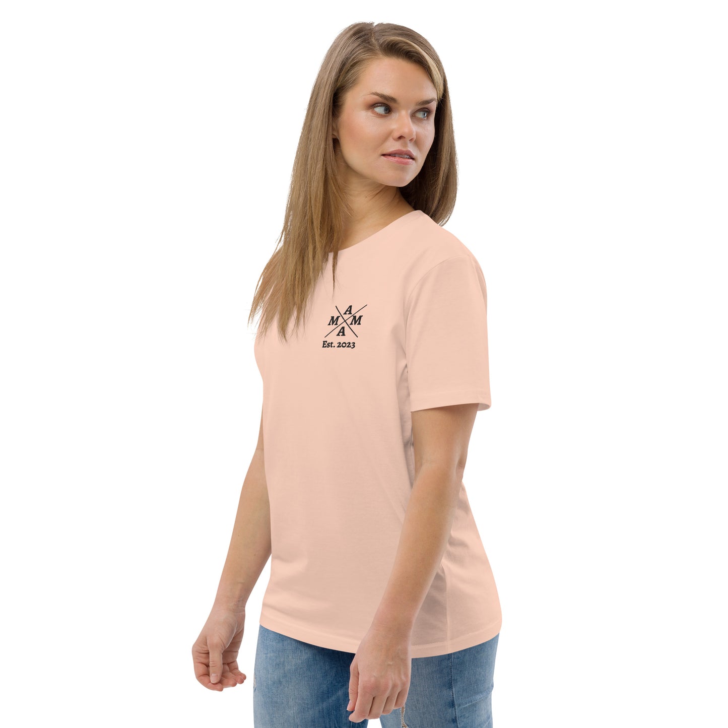 Mama auf Unisex-Bio-Baumwoll-T-Shirt gestickt Personalisierbar