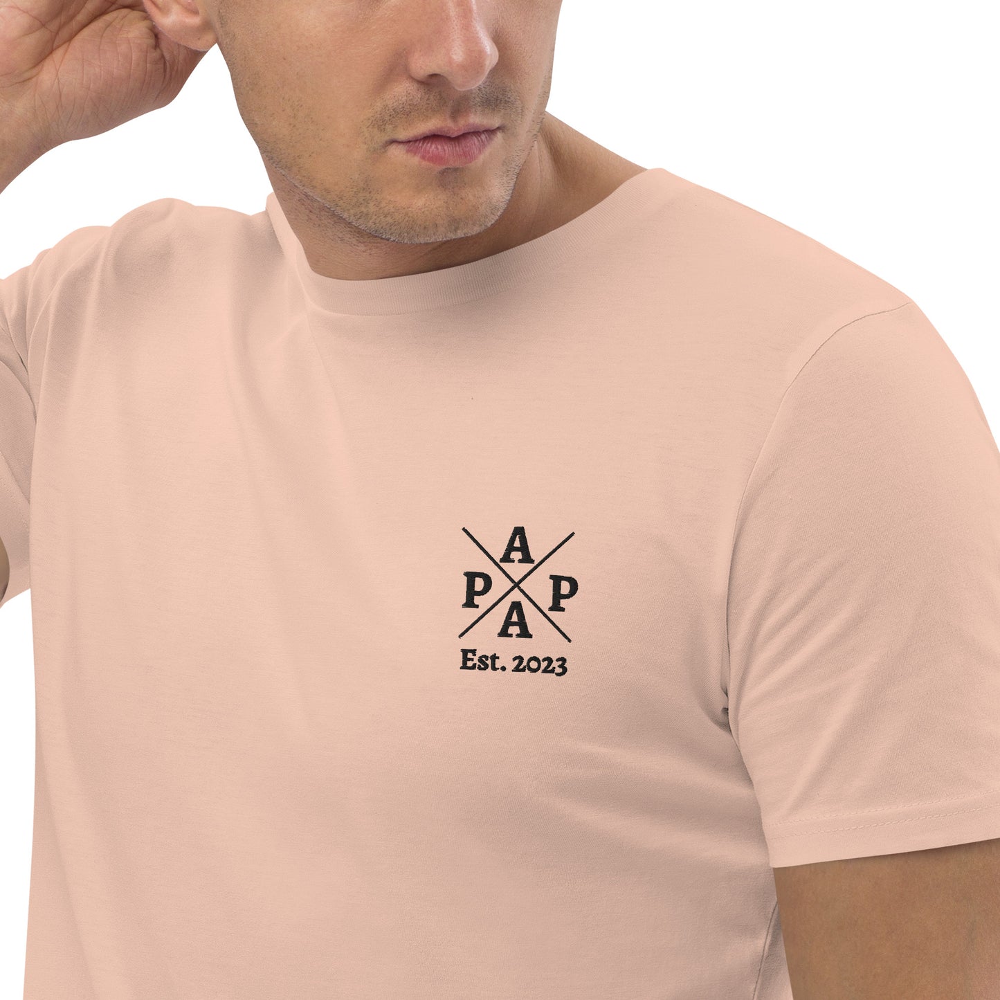 Papa auf Unisex-Bio-Baumwoll-T-Shirt gestickt Personalisierbar