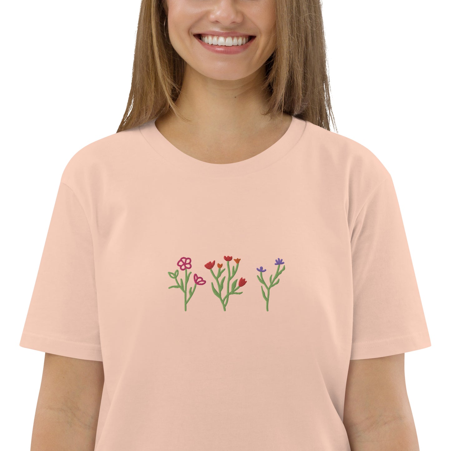 Wildblumen auf Unisex-Bio-Baumwoll-T-Shirt gestickt