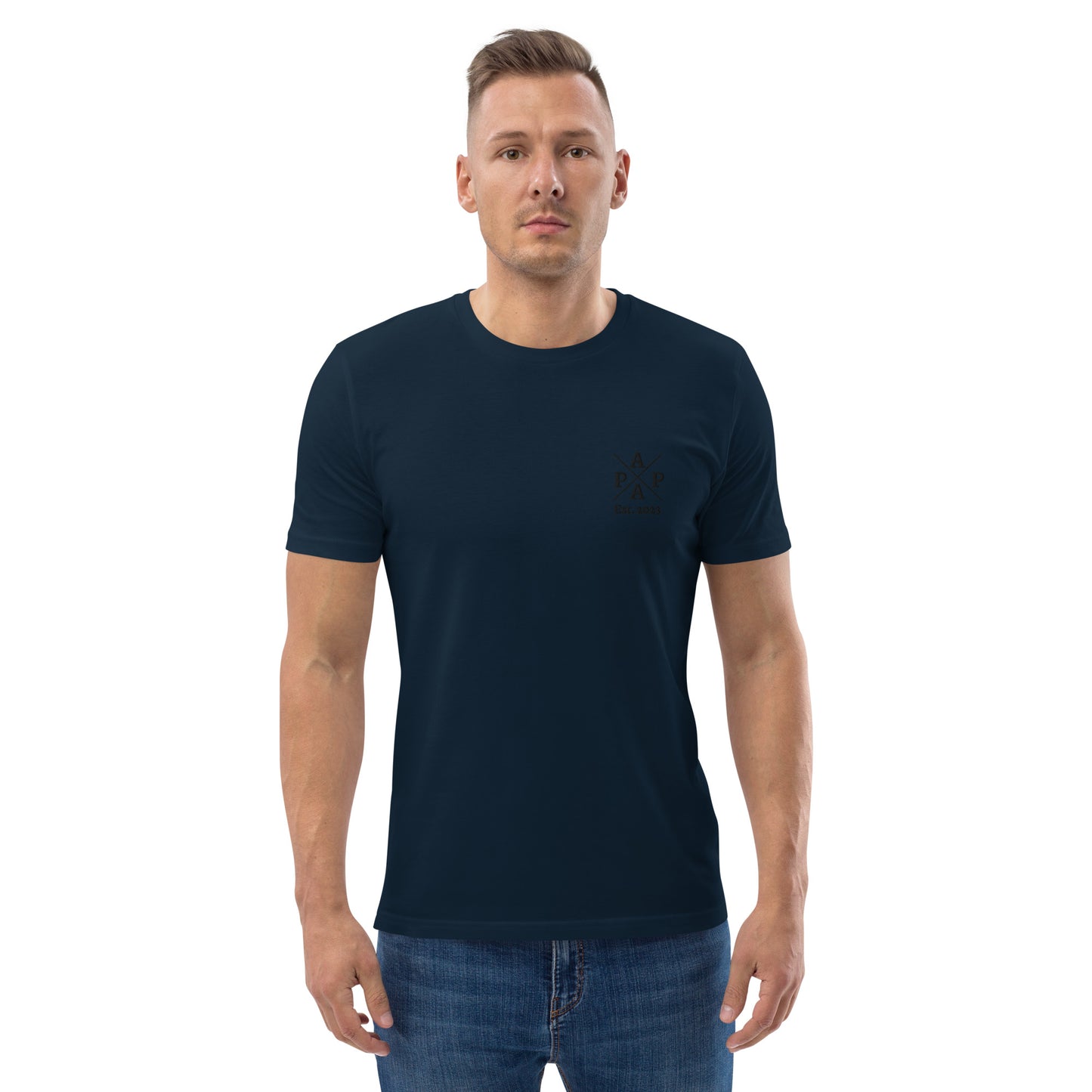 Papa auf Unisex-Bio-Baumwoll-T-Shirt gestickt Personalisierbar