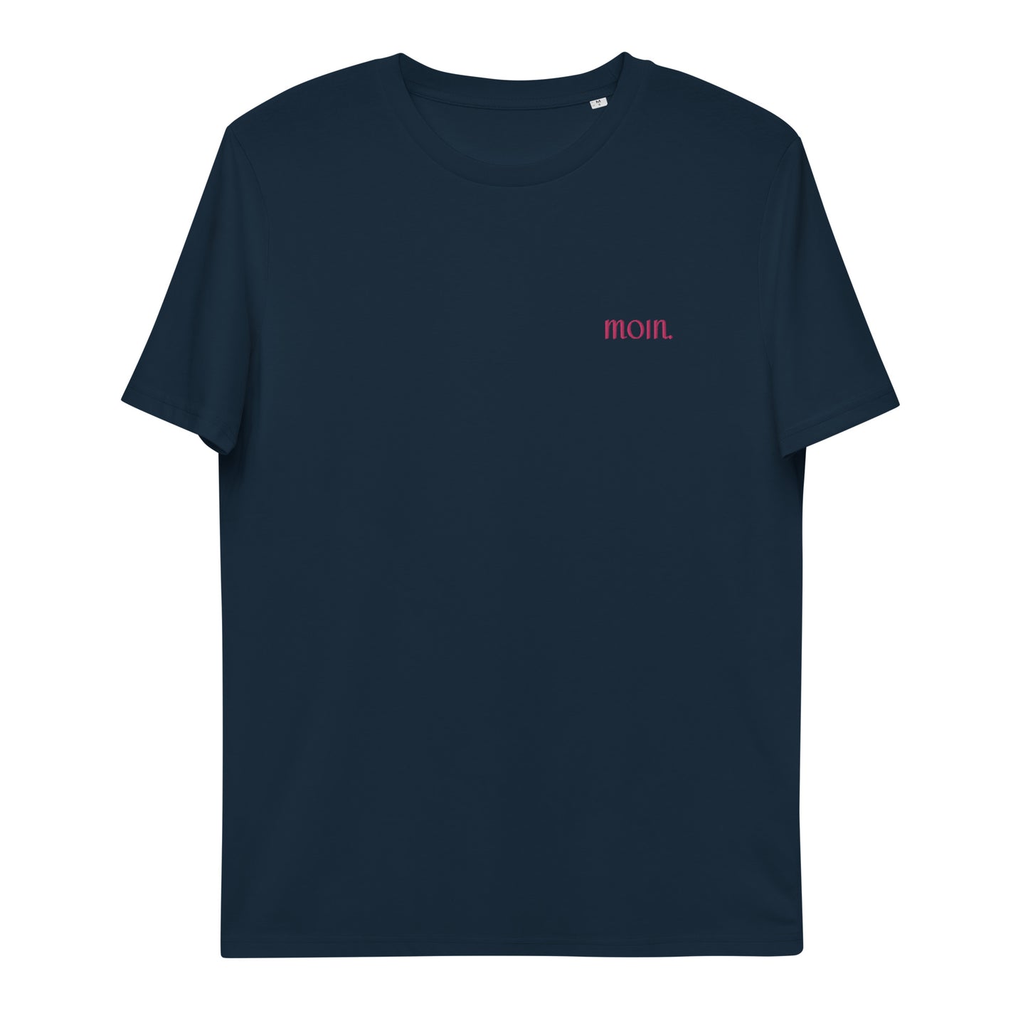 Moin auf Unisex-Bio-Baumwoll-T-Shirt gestickt