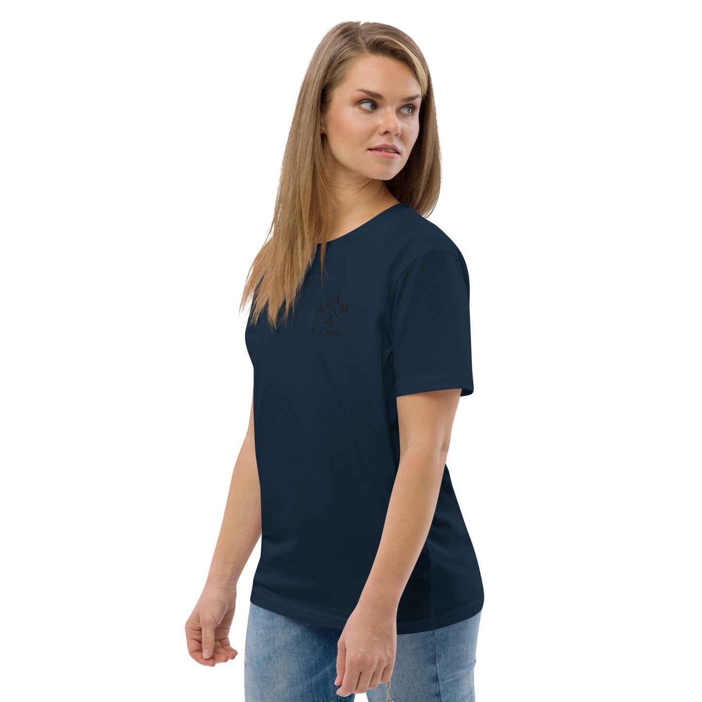 Mama auf Unisex-Bio-Baumwoll-T-Shirt gestickt Personalisierbar