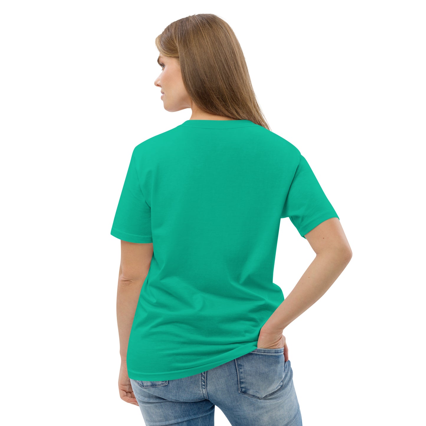 Blütenherz auf Unisex-Bio-Baumwoll-T-Shirt gestickt