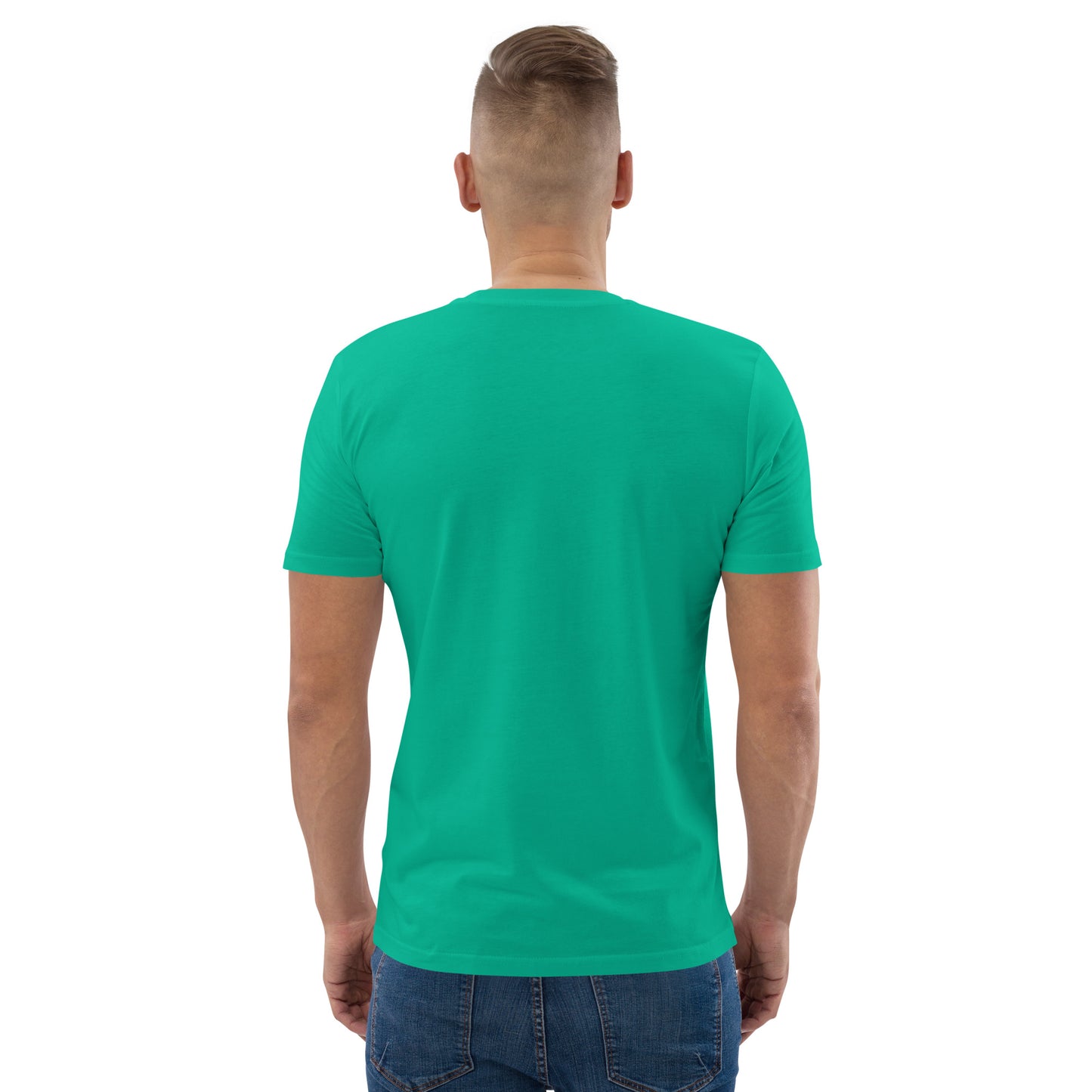 Lastenrad blaue Reifen auf Unisex-Bio-Baumwoll-T-Shirt gestickt Personalisierbar