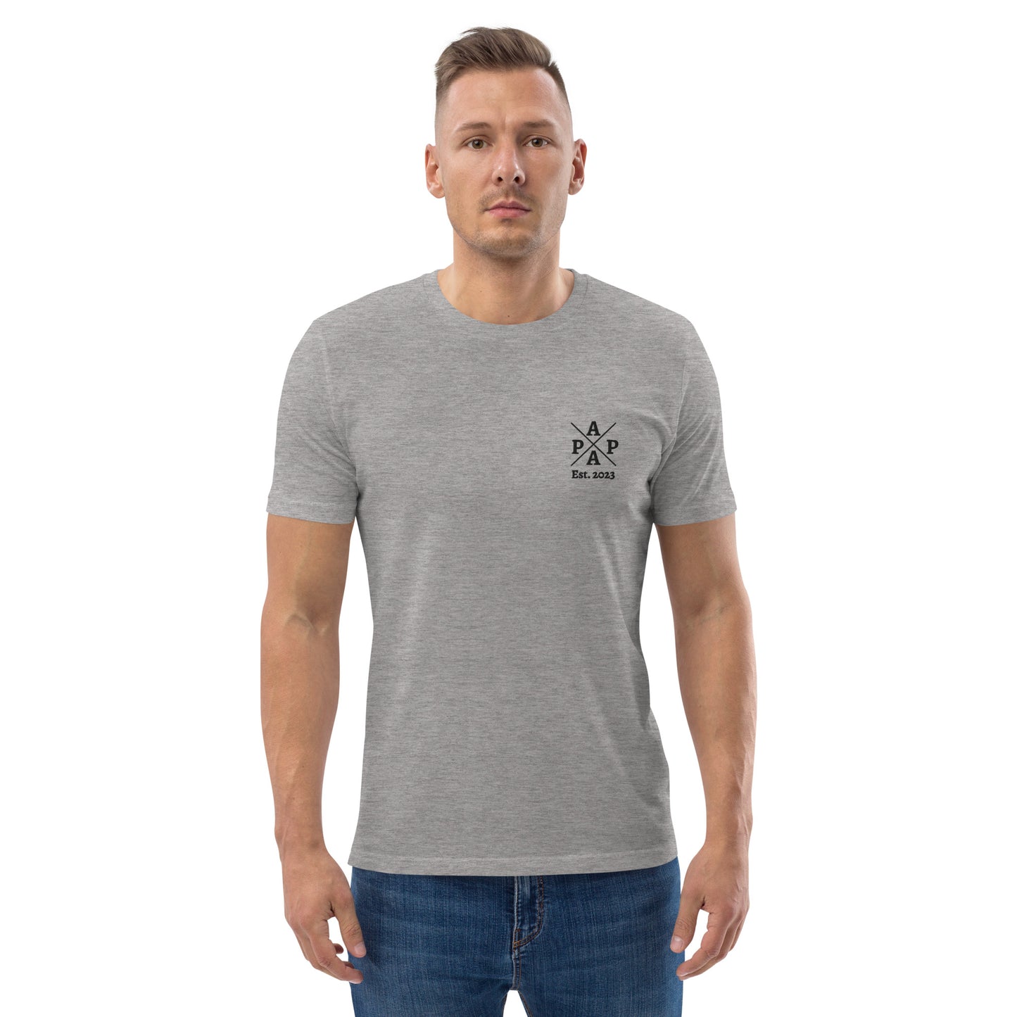 Papa auf Unisex-Bio-Baumwoll-T-Shirt gestickt Personalisierbar