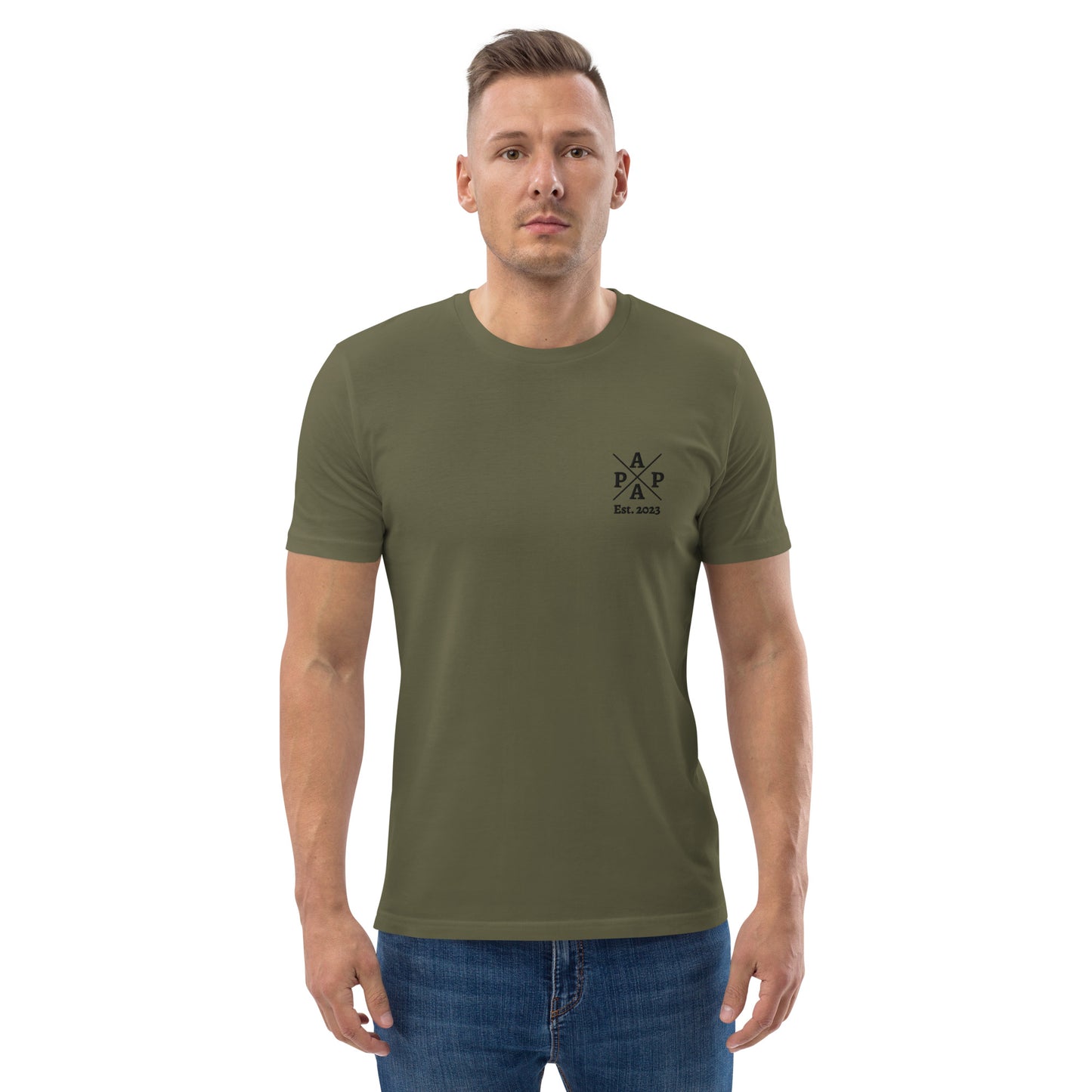 Papa auf Unisex-Bio-Baumwoll-T-Shirt gestickt Personalisierbar