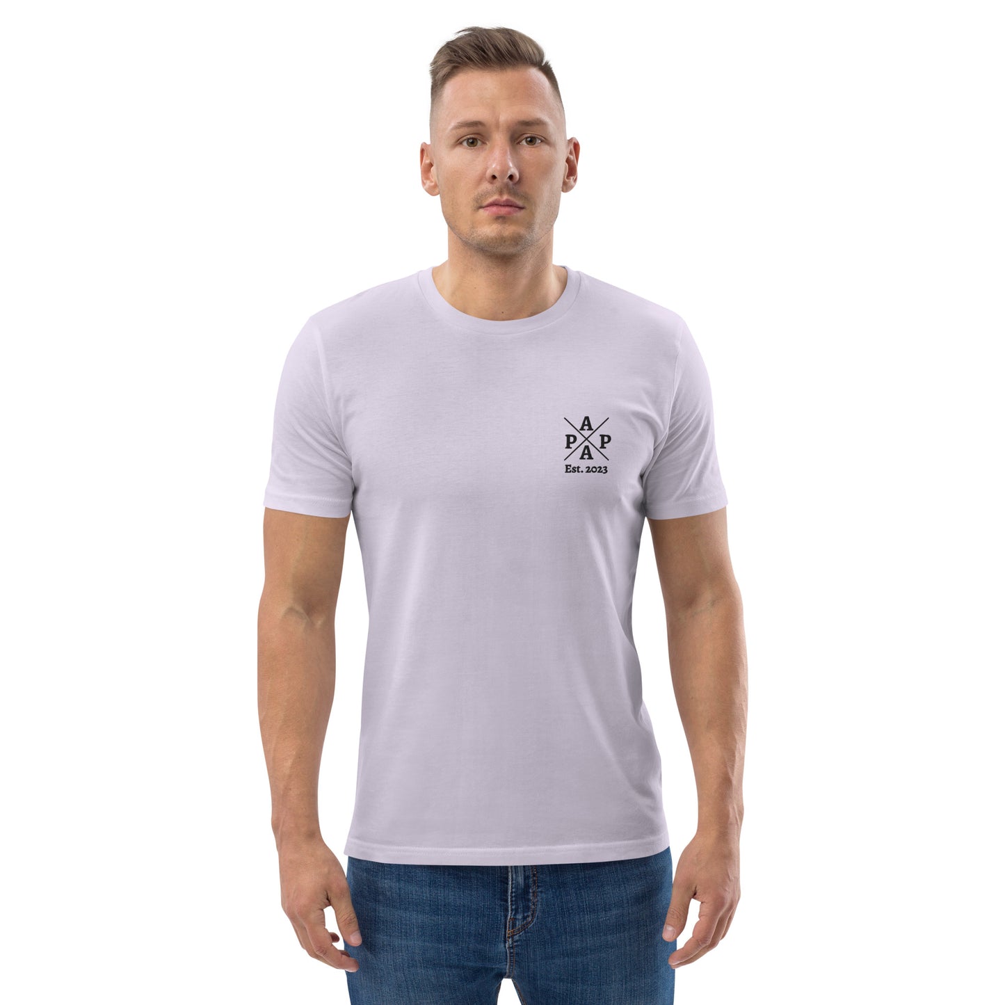 Papa auf Unisex-Bio-Baumwoll-T-Shirt gestickt Personalisierbar