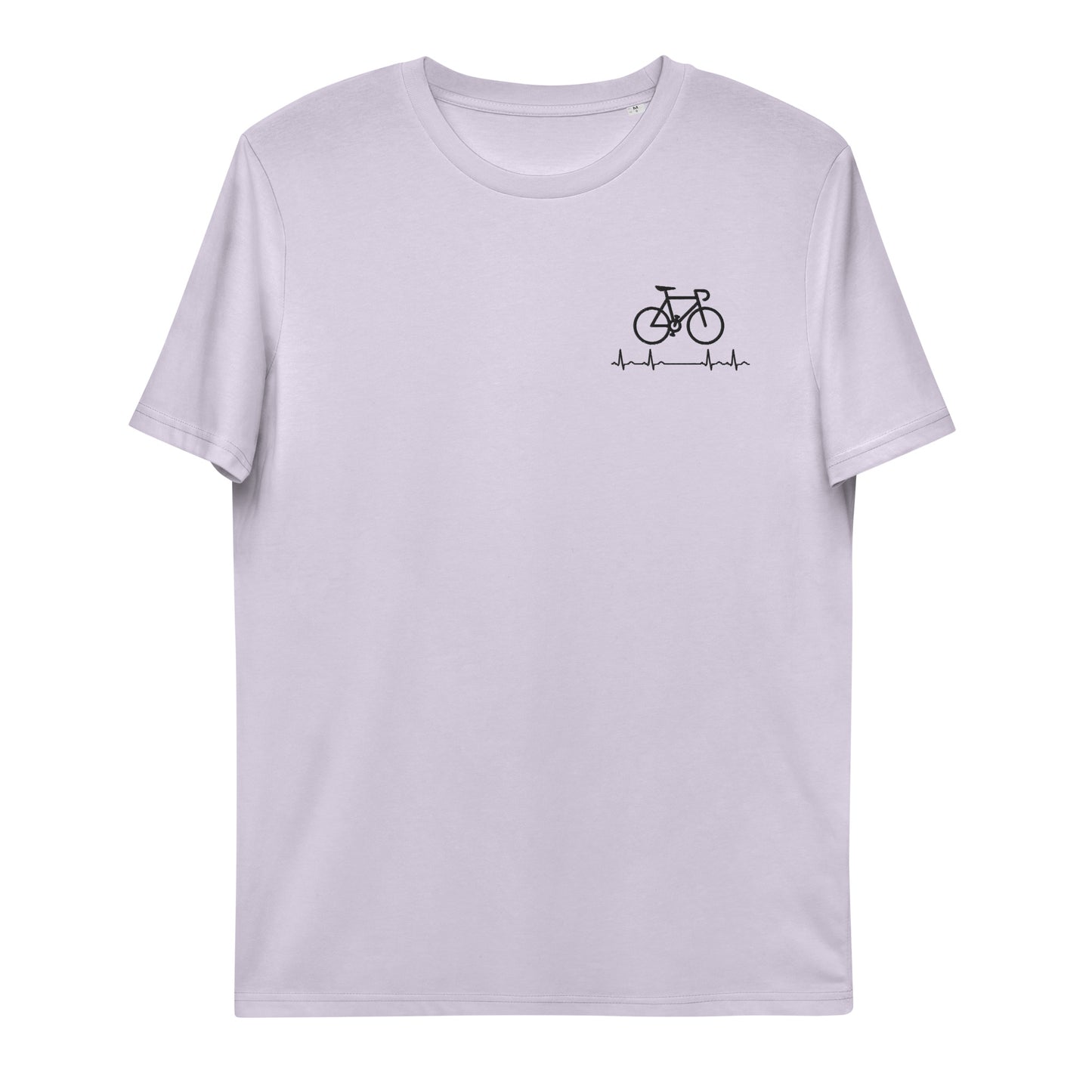 Fahrradliebe Herzschlag schwarz auf Unisex-Bio-Baumwoll-T-Shirt gestickt