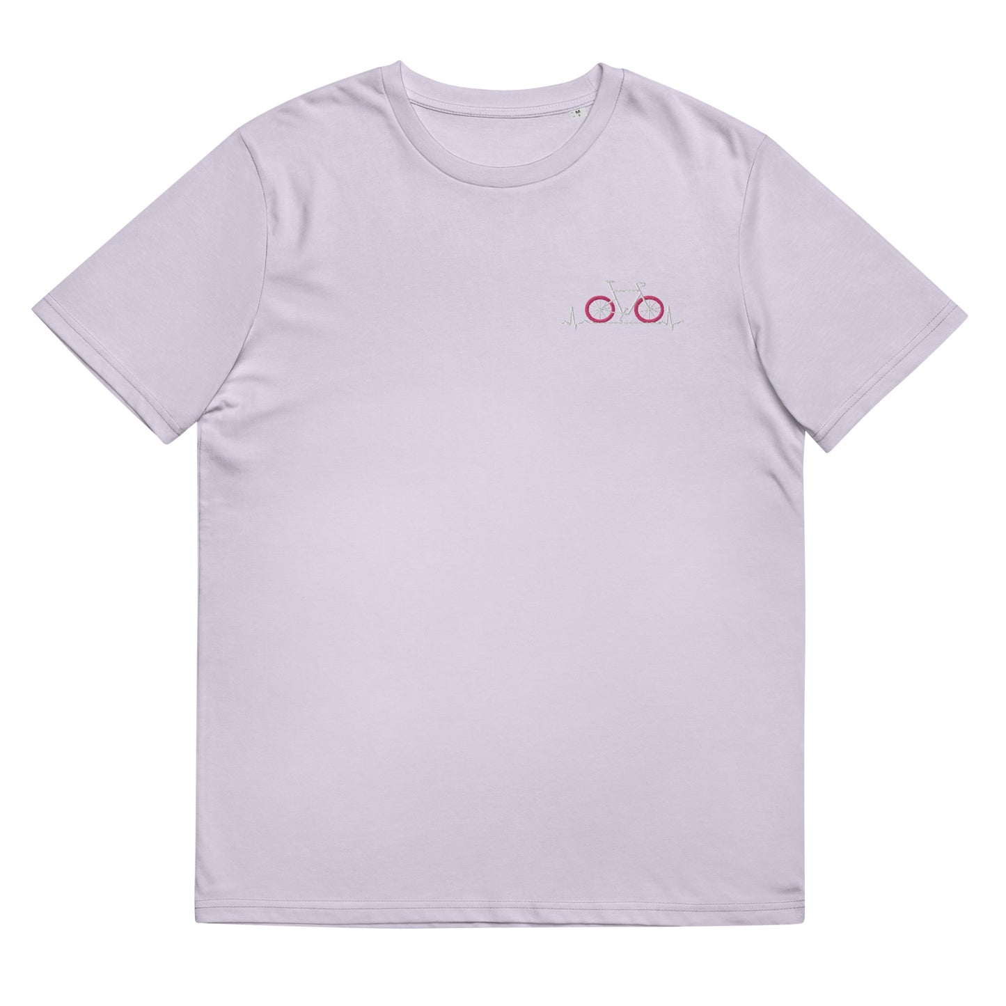 Fahrradliebe weiß/pink auf Unisex-Bio-Baumwoll-T-Shirt gestickt