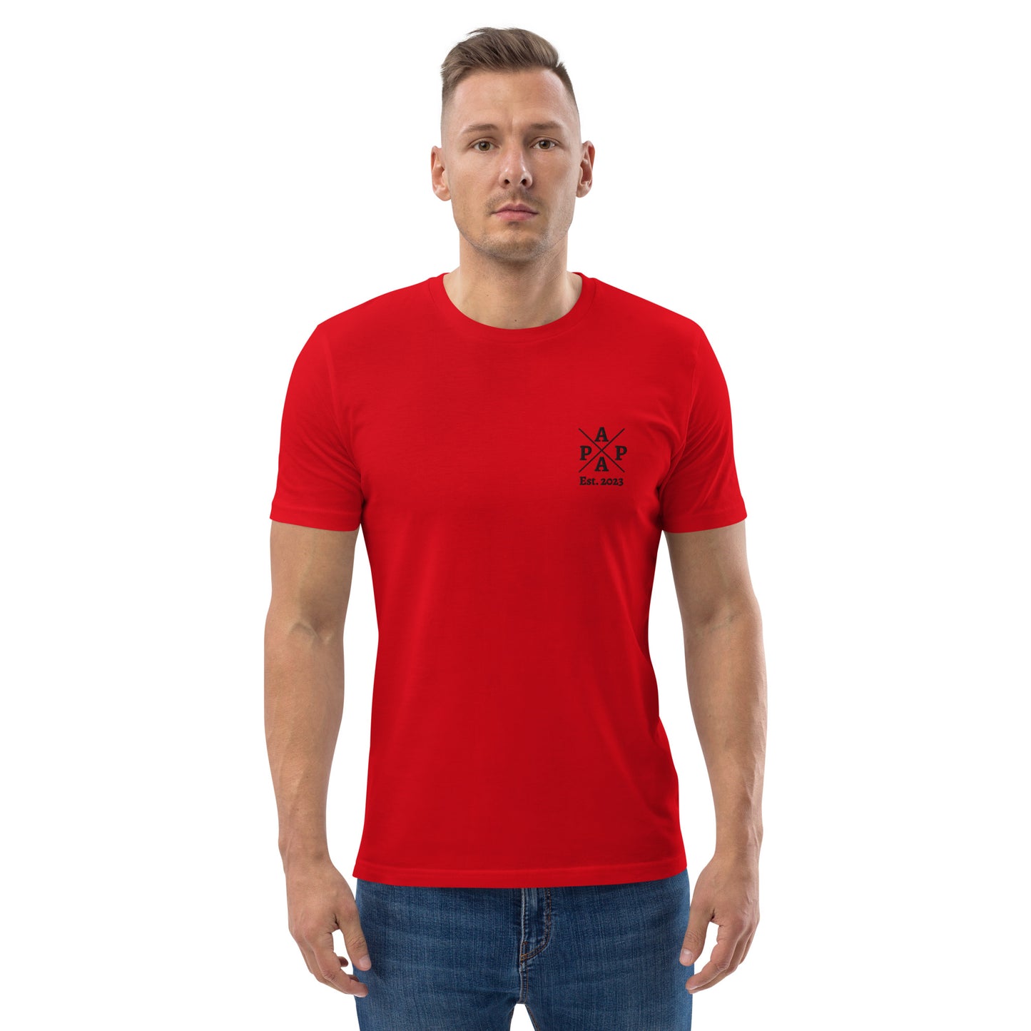 Papa auf Unisex-Bio-Baumwoll-T-Shirt gestickt Personalisierbar