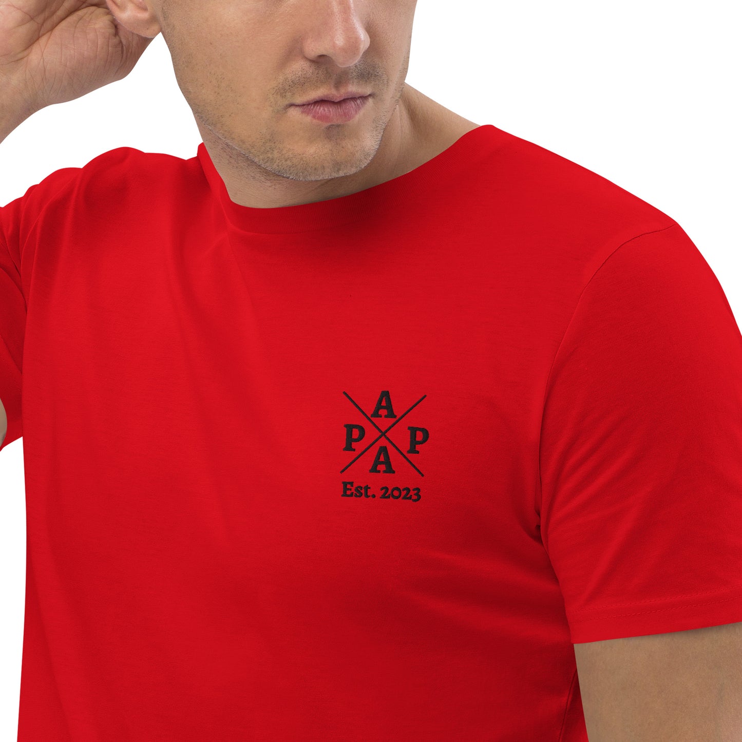 Papa auf Unisex-Bio-Baumwoll-T-Shirt gestickt Personalisierbar