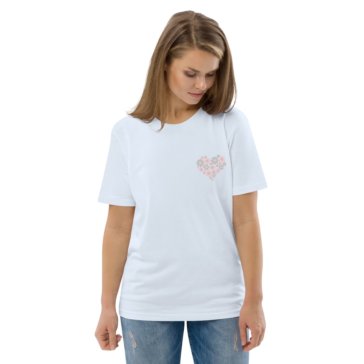 Blütenherz auf Unisex-Bio-Baumwoll-T-Shirt gedruckt