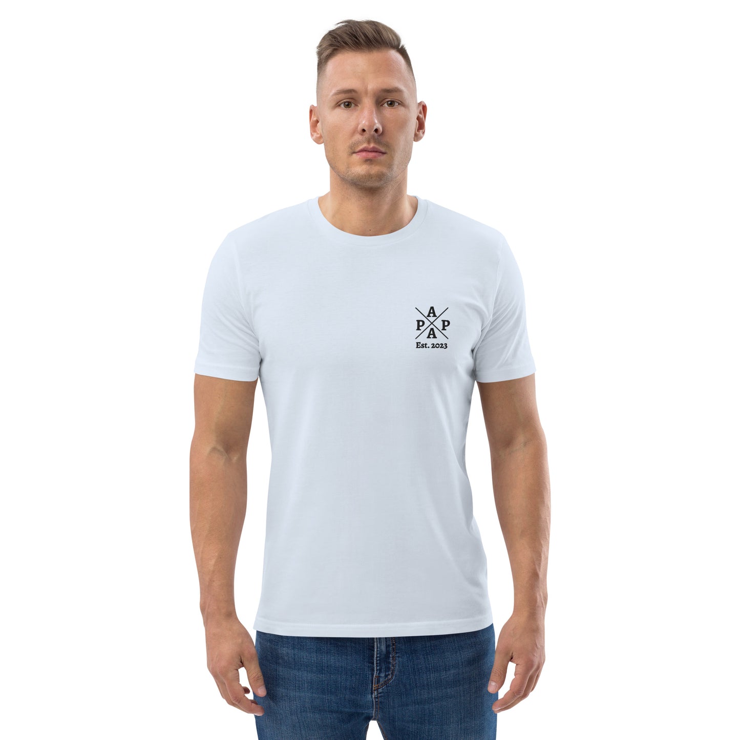 Papa auf Unisex-Bio-Baumwoll-T-Shirt gestickt Personalisierbar