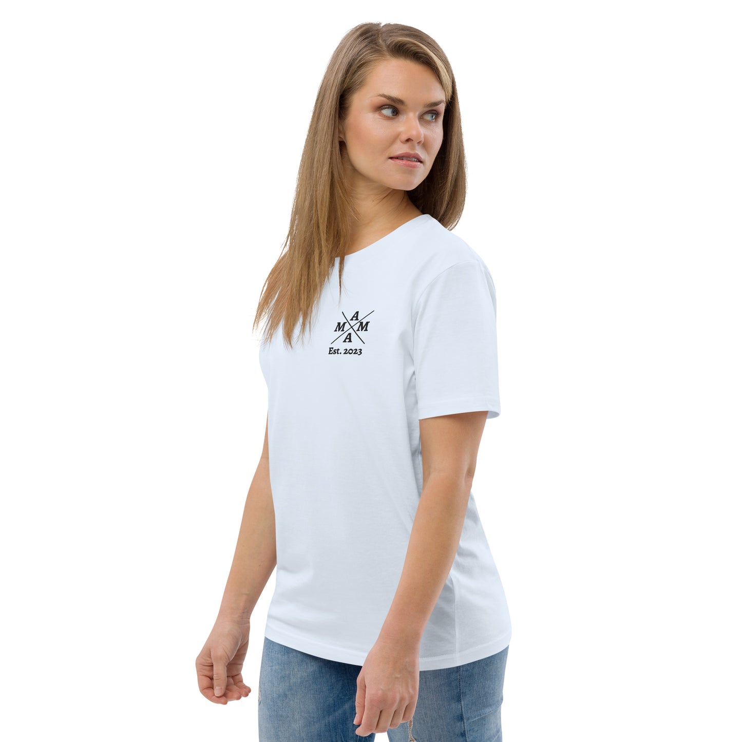 Mama auf Unisex-Bio-Baumwoll-T-Shirt gestickt Personalisierbar