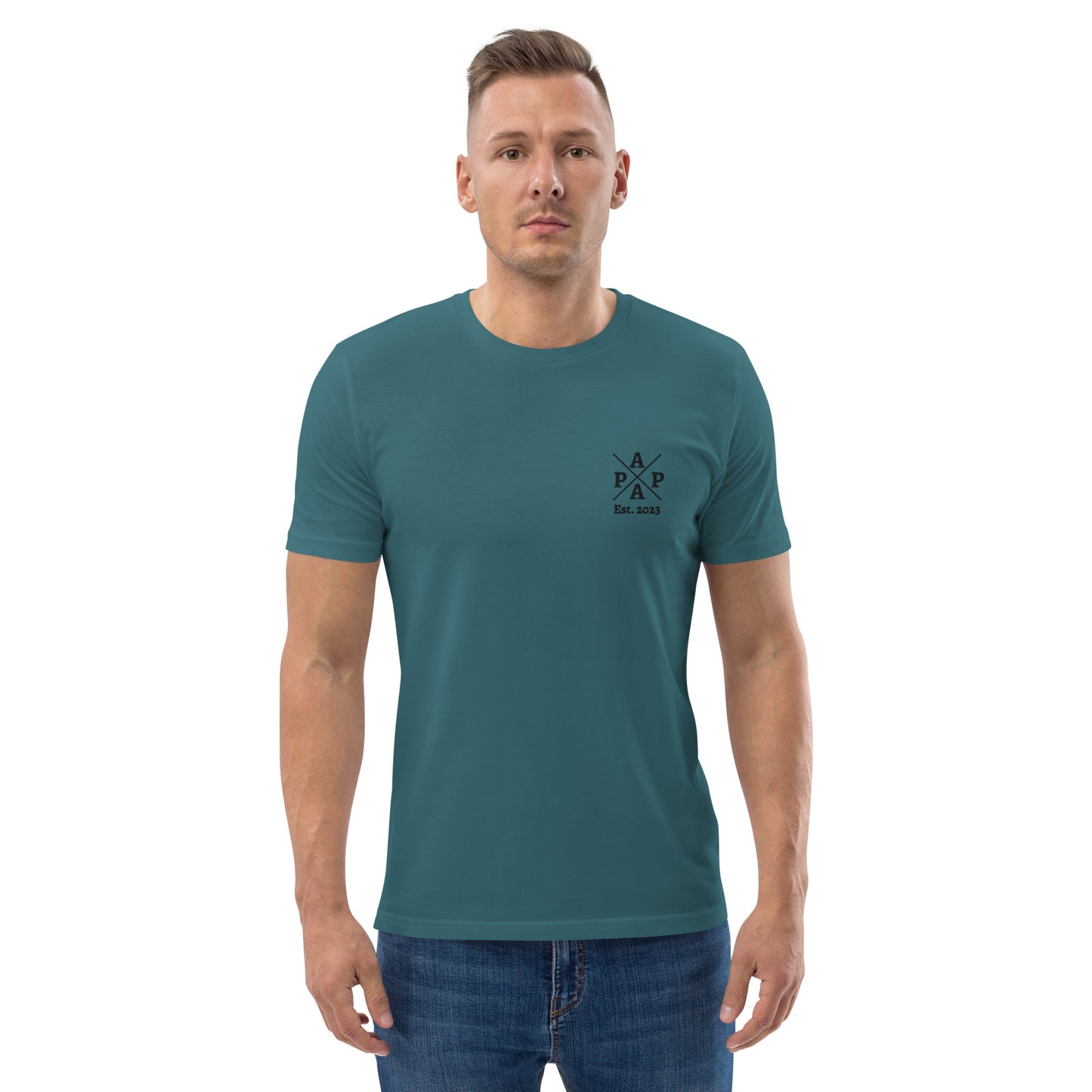 Papa auf Unisex-Bio-Baumwoll-T-Shirt gestickt Personalisierbar