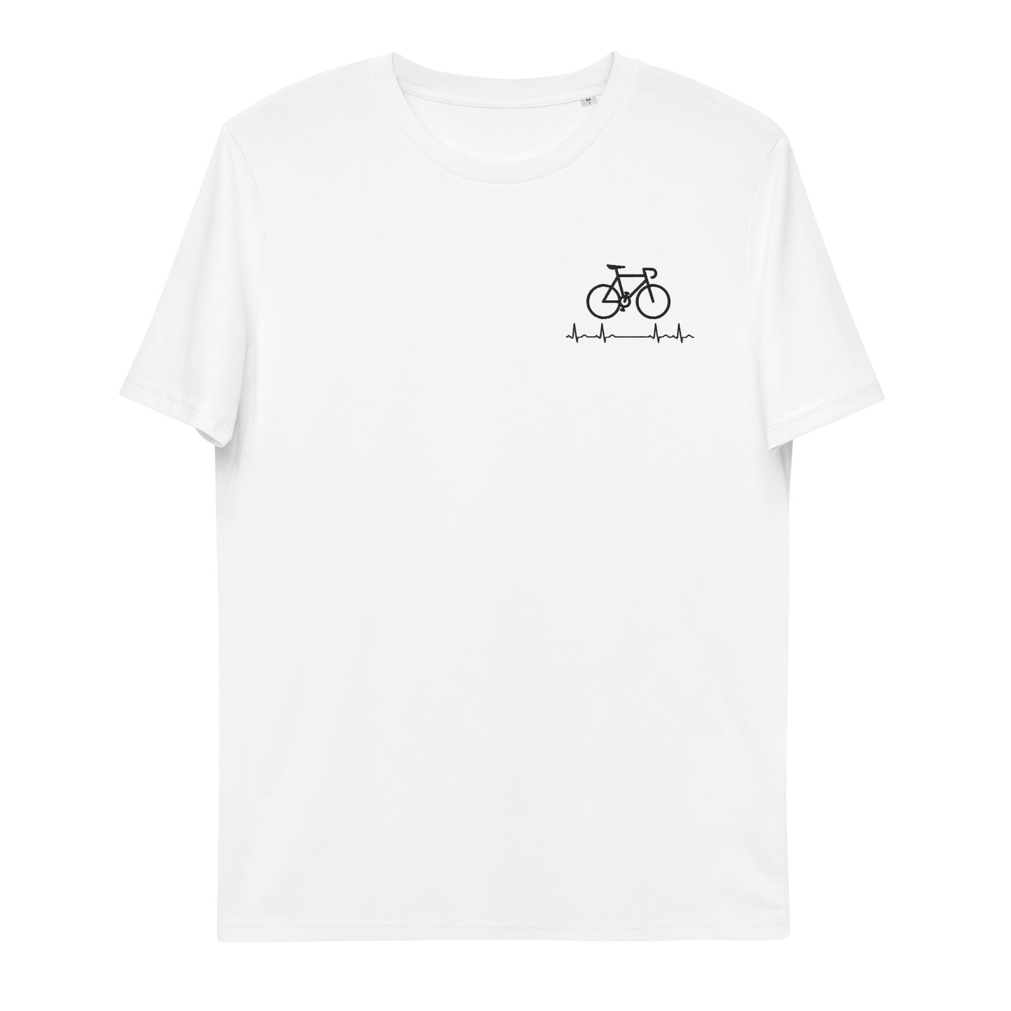 Fahrradliebe Herzschlag schwarz auf Unisex-Bio-Baumwoll-T-Shirt gestickt