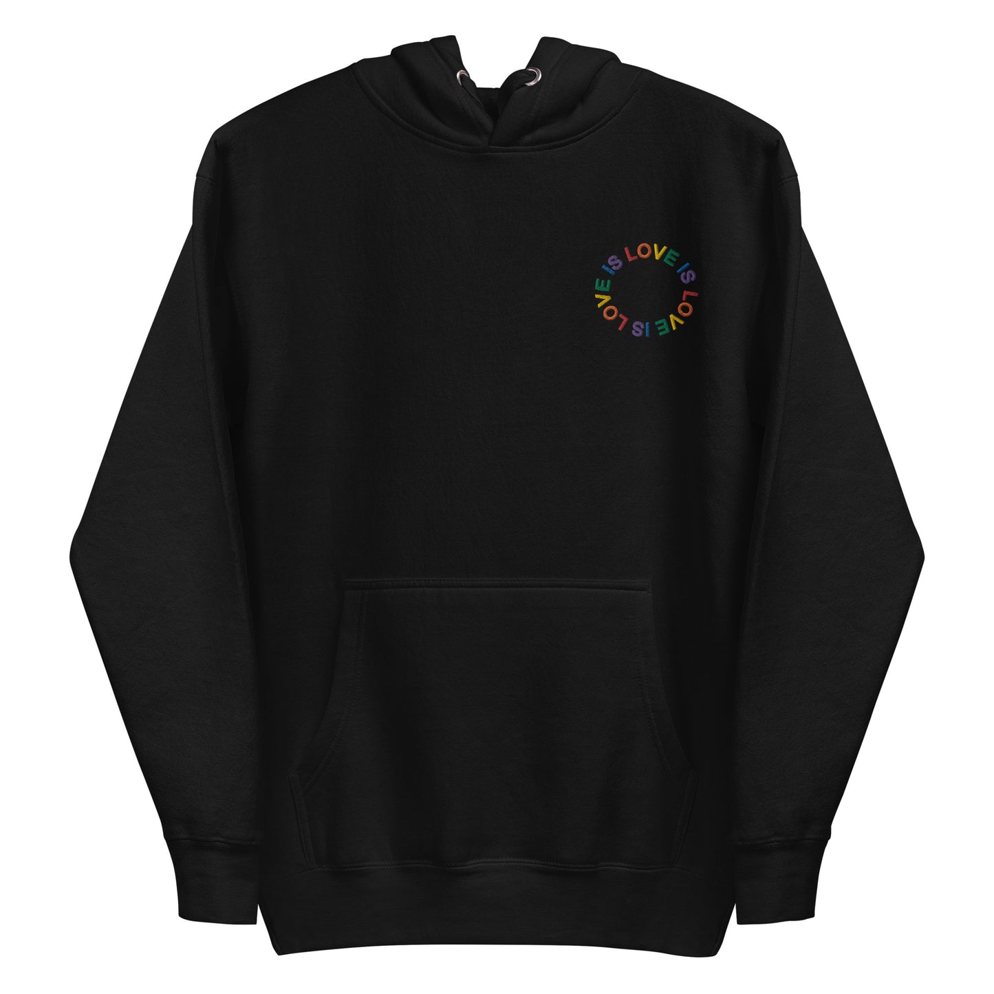 LOVE IS LOVE auf Unisex-Kapuzenpullover gestickt