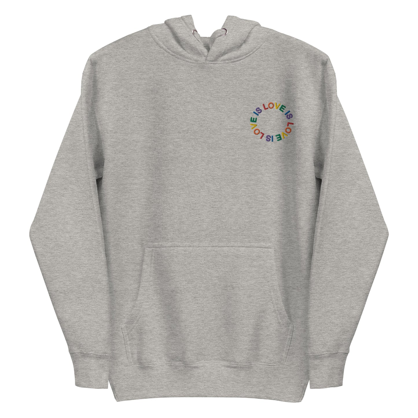 LOVE IS LOVE auf Unisex-Kapuzenpullover gestickt