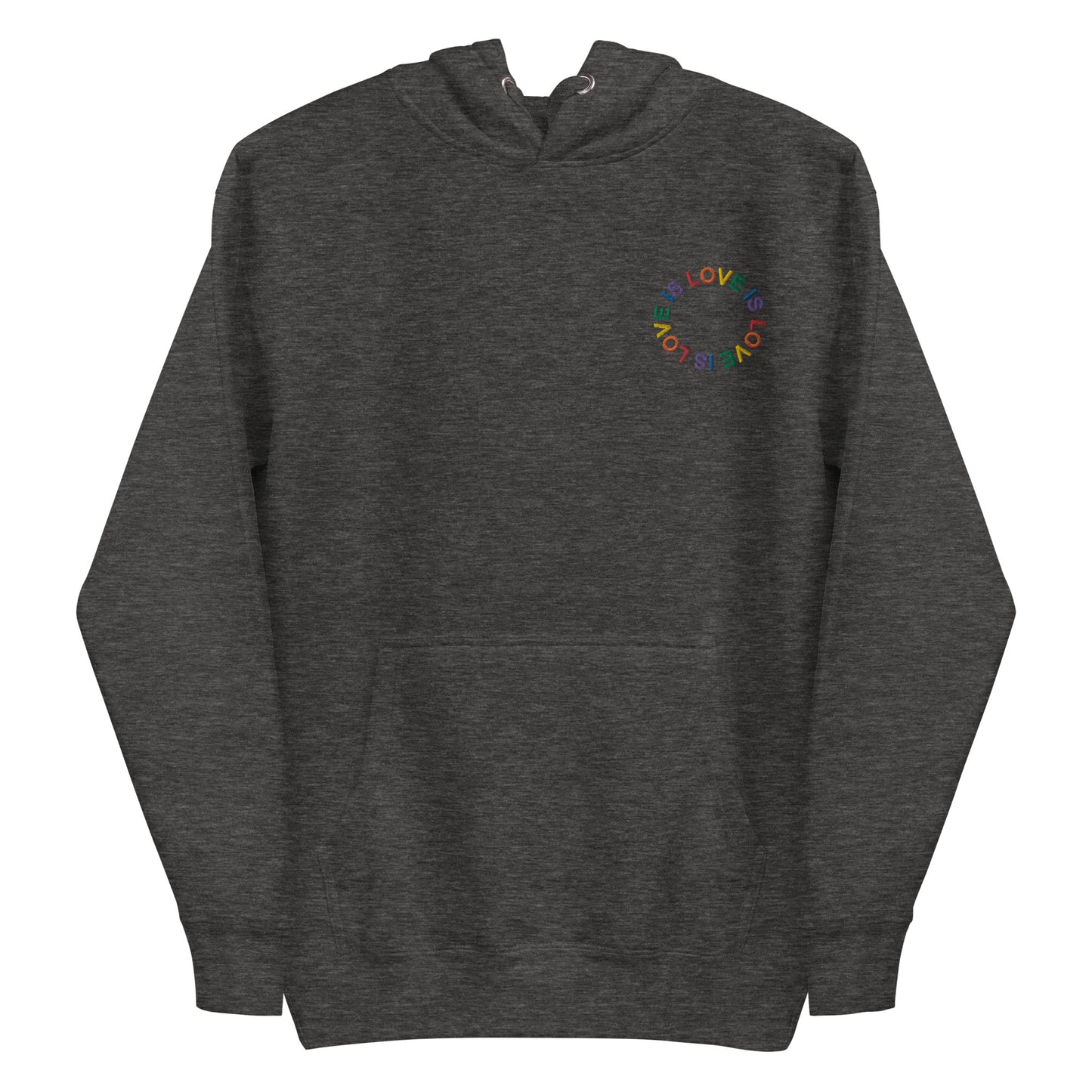 LOVE IS LOVE auf Unisex-Kapuzenpullover gestickt