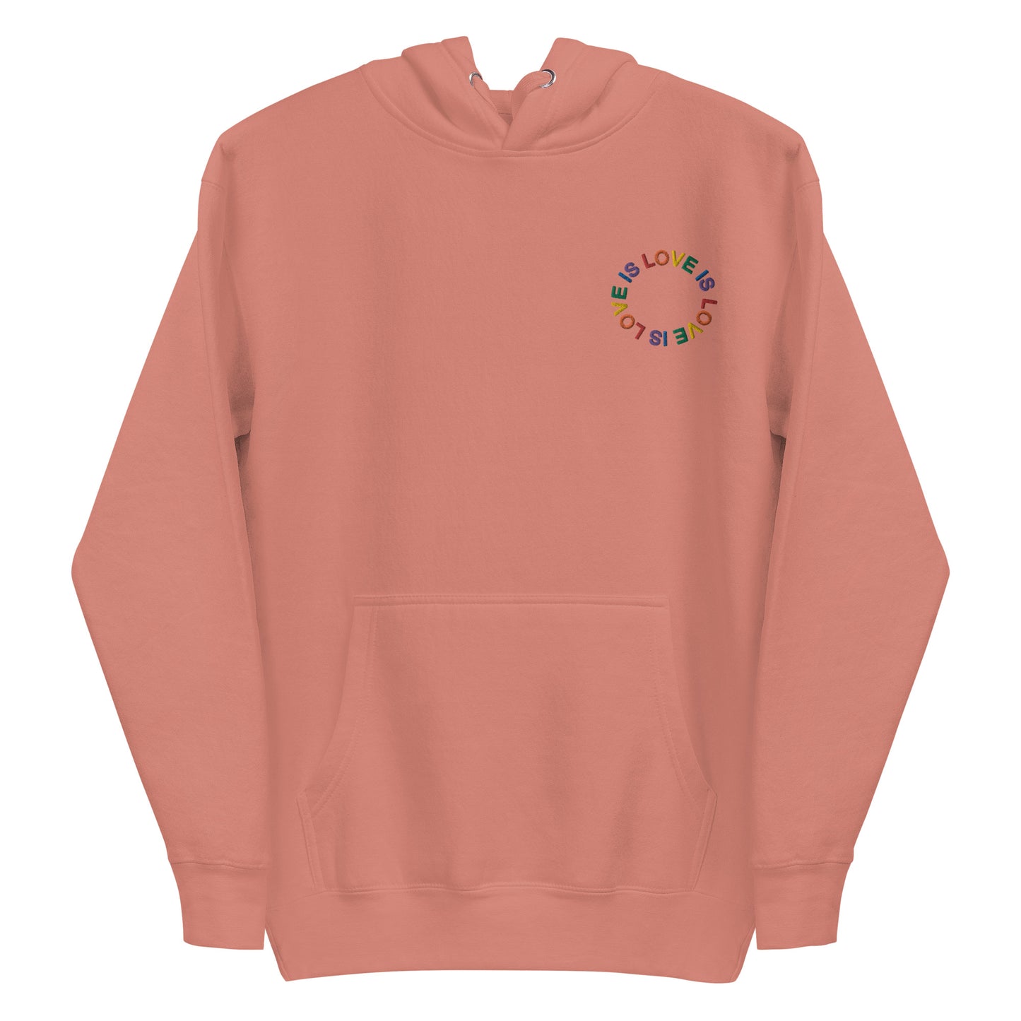 LOVE IS LOVE auf Unisex-Kapuzenpullover gestickt