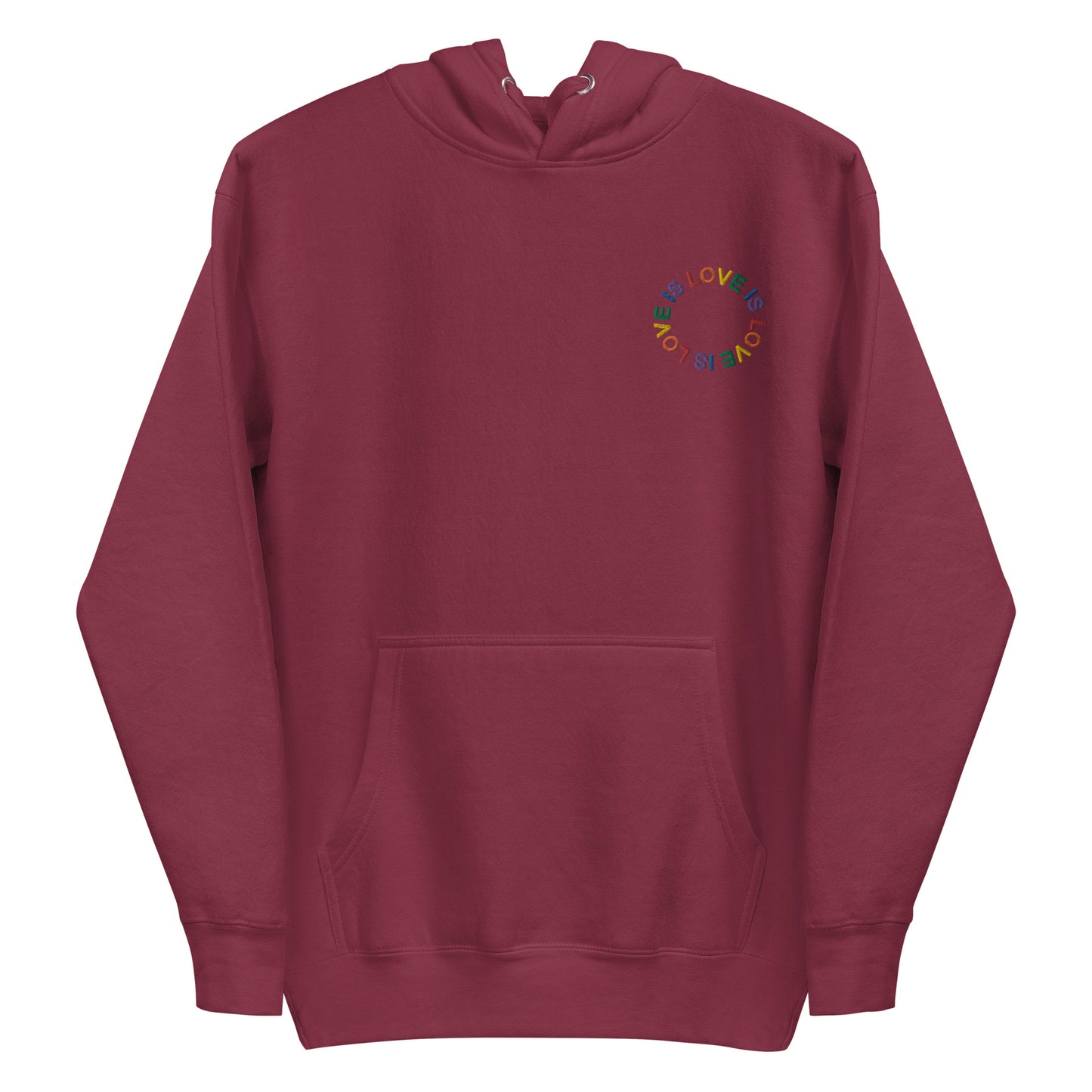 LOVE IS LOVE auf Unisex-Kapuzenpullover gestickt