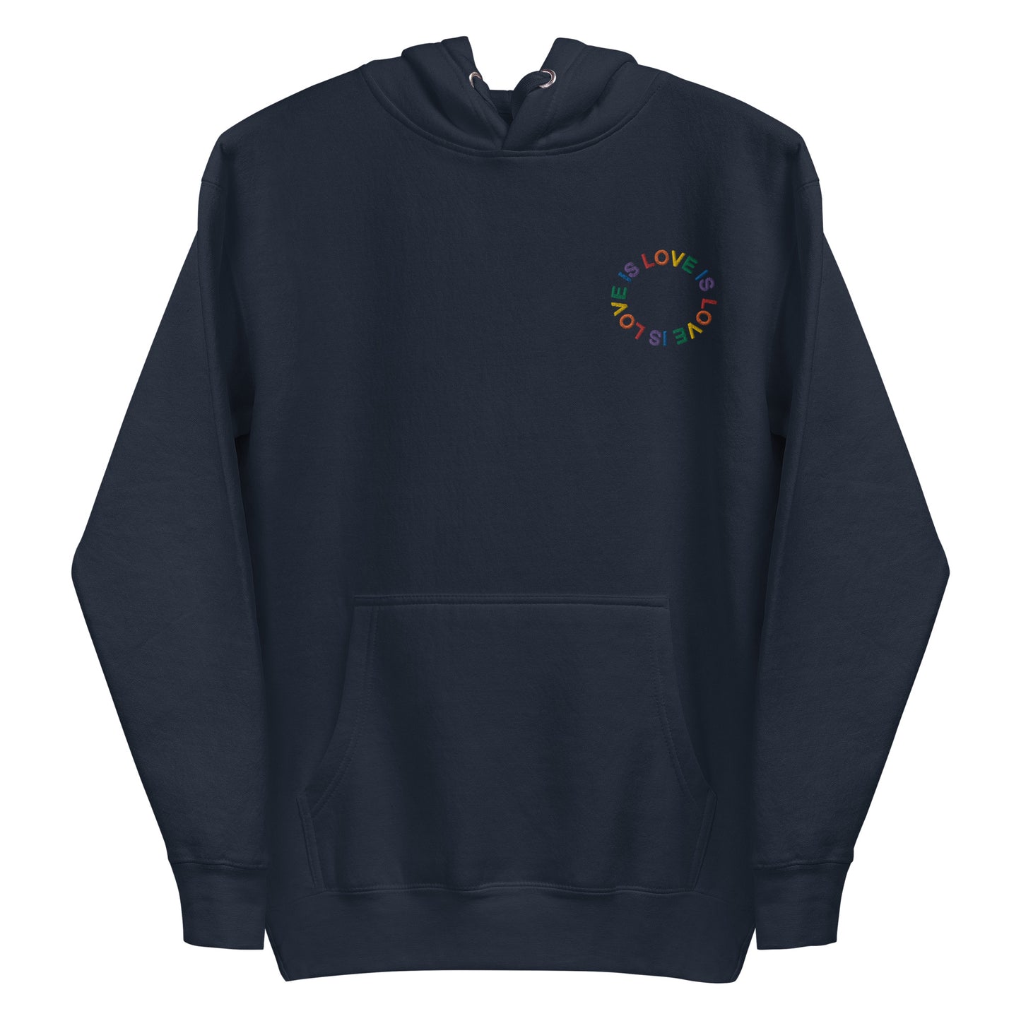 LOVE IS LOVE auf Unisex-Kapuzenpullover gestickt