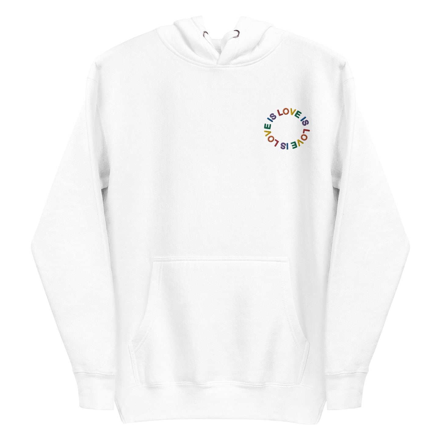 LOVE IS LOVE auf Unisex-Kapuzenpullover gestickt