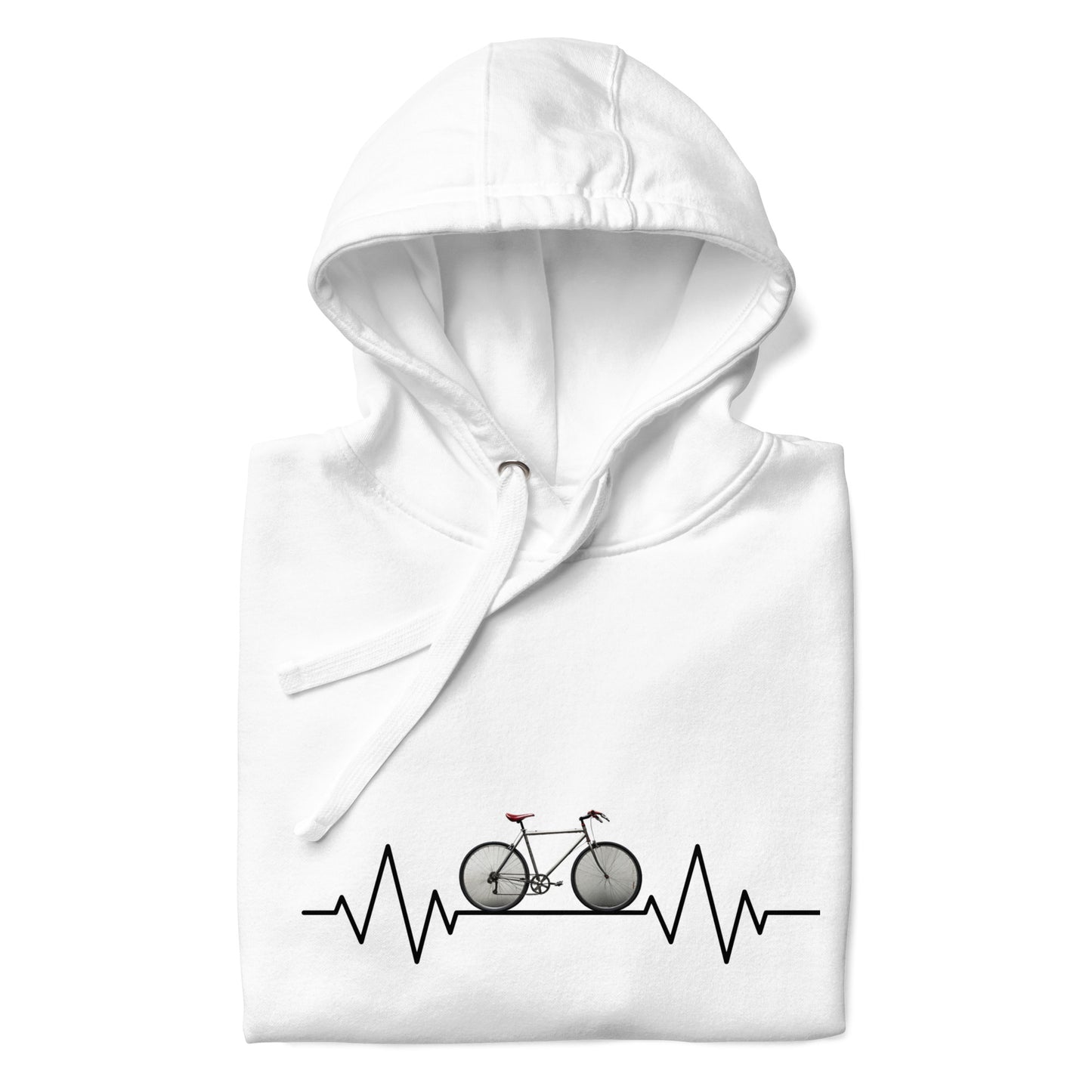 Fahrradliebe Fahrrad mit Herzschlag auf Unisex-Hoodie gedruckt