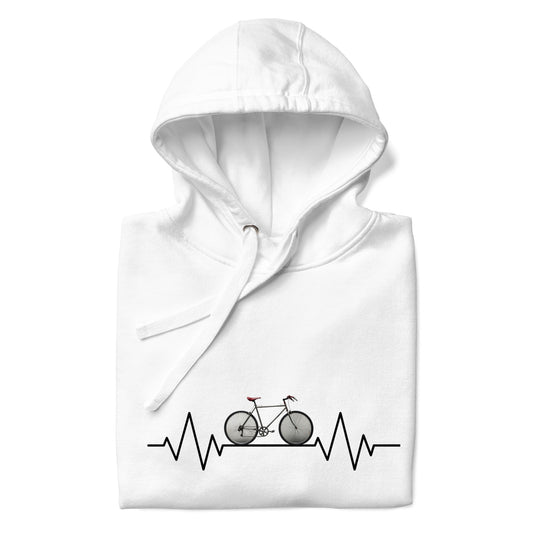 Fahrradliebe Fahrrad mit Herzschlag auf Unisex-Hoodie gedruckt