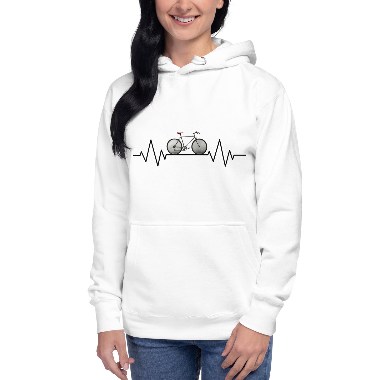 Fahrradliebe Fahrrad mit Herzschlag auf Unisex-Hoodie gedruckt