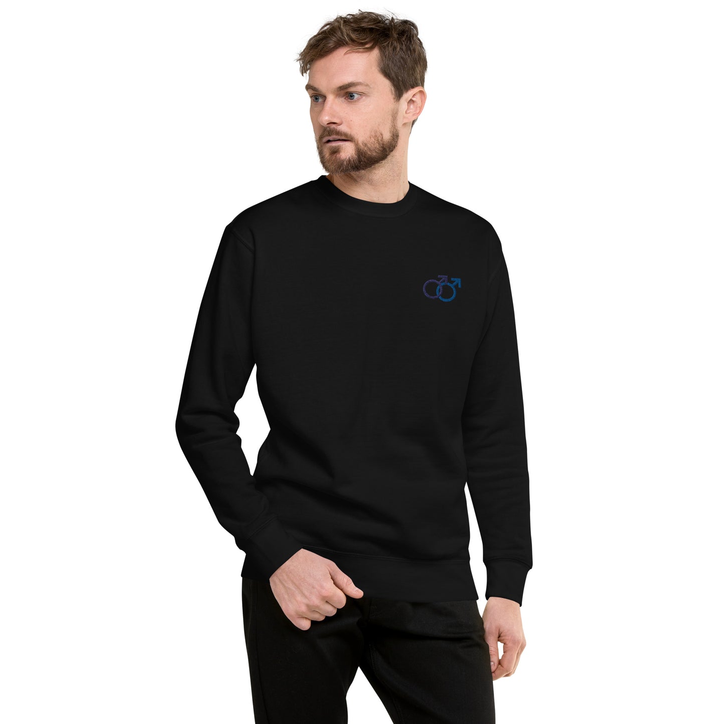 Mann liebt Mann blau auf Unisex-Premium-Pullover gestickt