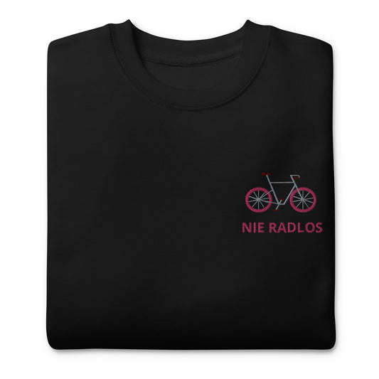 Fahrrad (NIE RADLOS) pink auf Unisex-Premium-Pullover gestickt