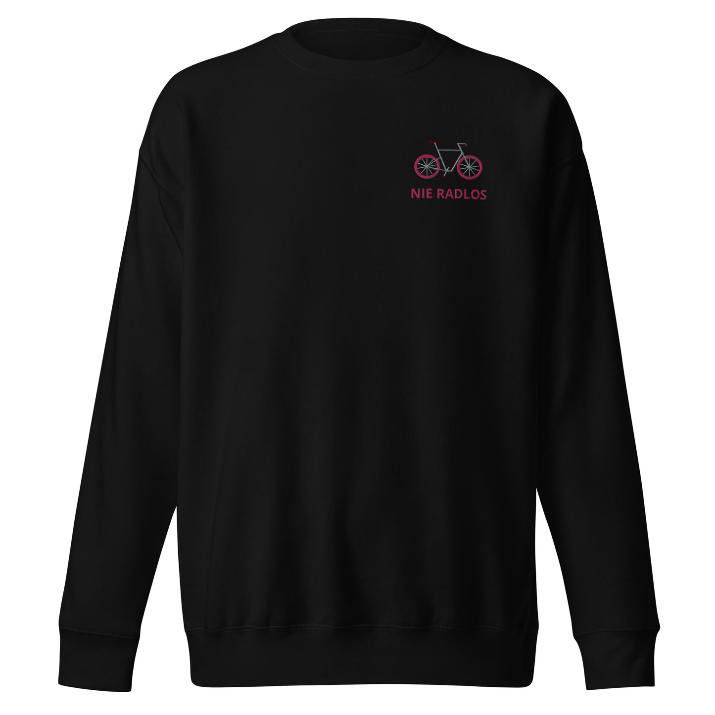 Fahrrad (NIE RADLOS) pink auf Unisex-Premium-Pullover gestickt