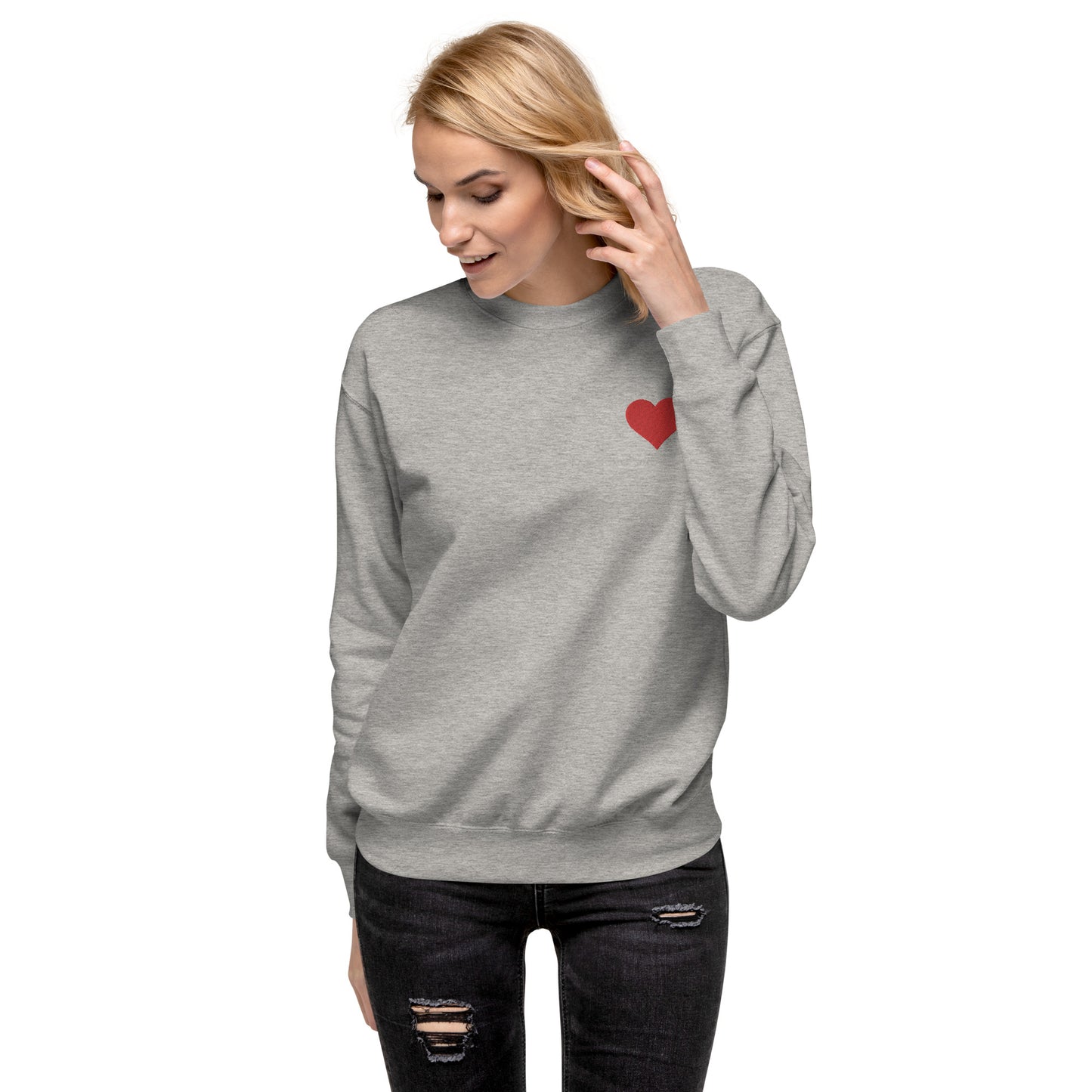 Herz gestickt auf Unisex-Premium-Pullover