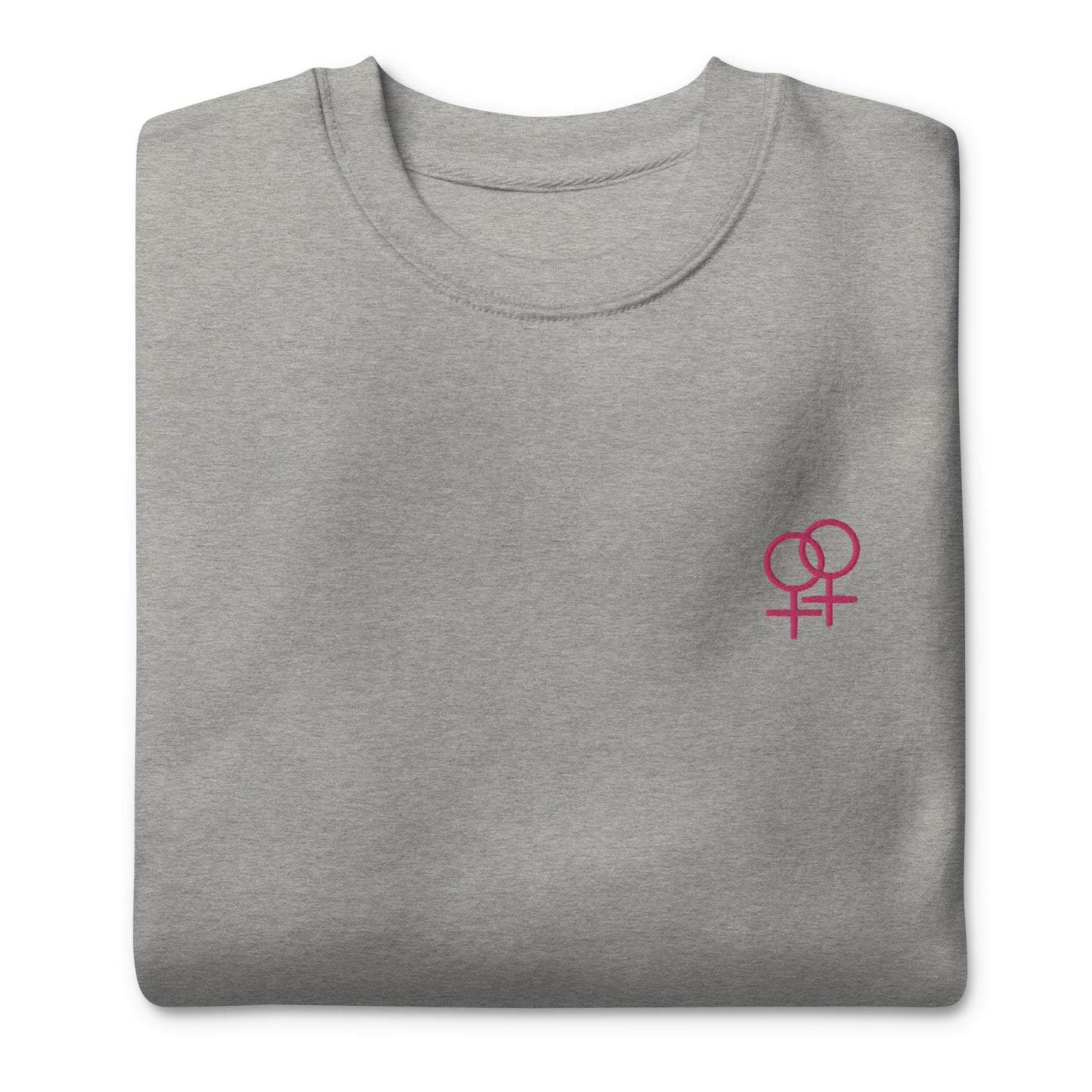 Frau liebt Frau pink auf Unisex-Premium-Pullover gestickt