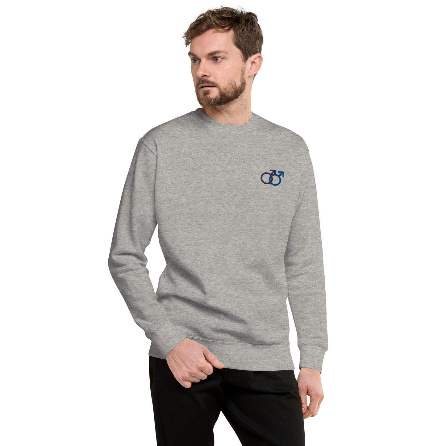 Mann liebt Mann blau auf Unisex-Premium-Pullover gestickt