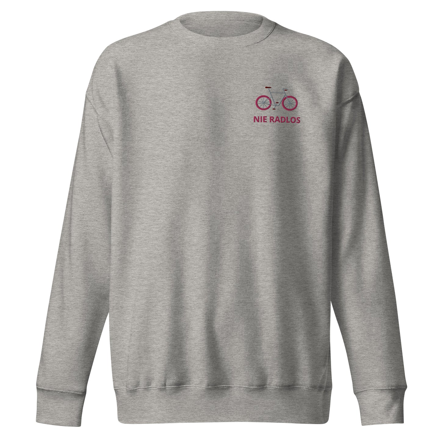 Fahrrad (NIE RADLOS) pink auf Unisex-Premium-Pullover gestickt