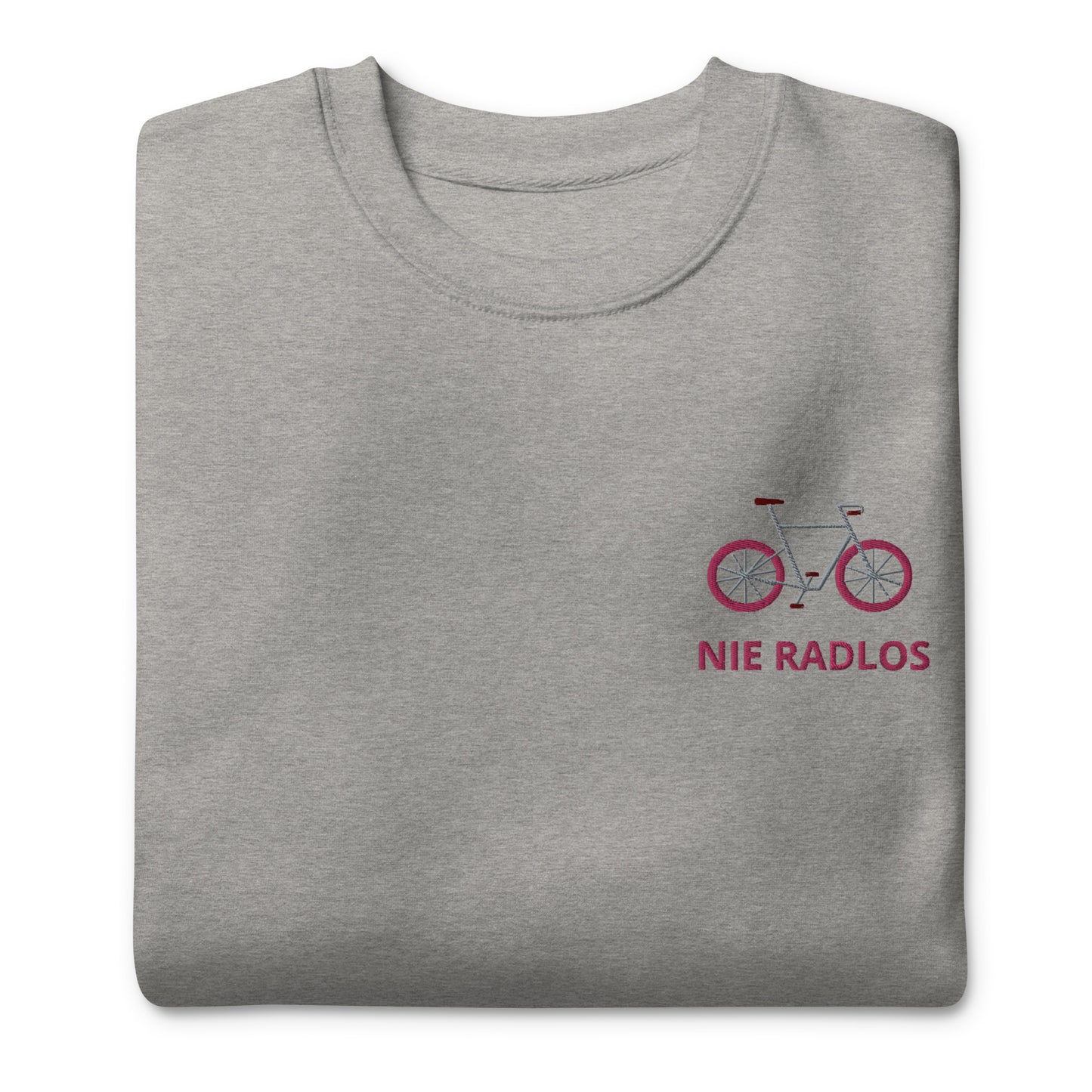 Fahrrad (NIE RADLOS) pink auf Unisex-Premium-Pullover gestickt