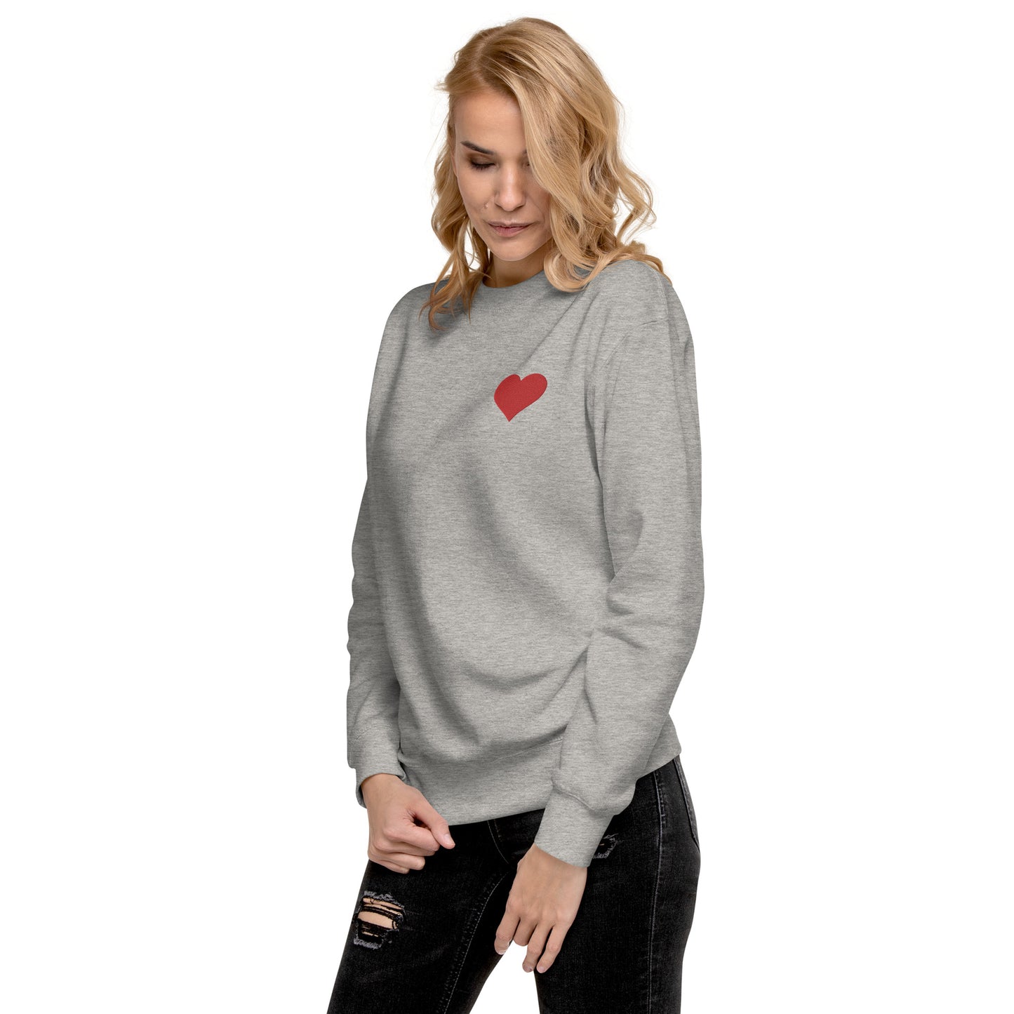 Herz gestickt auf Unisex-Premium-Pullover