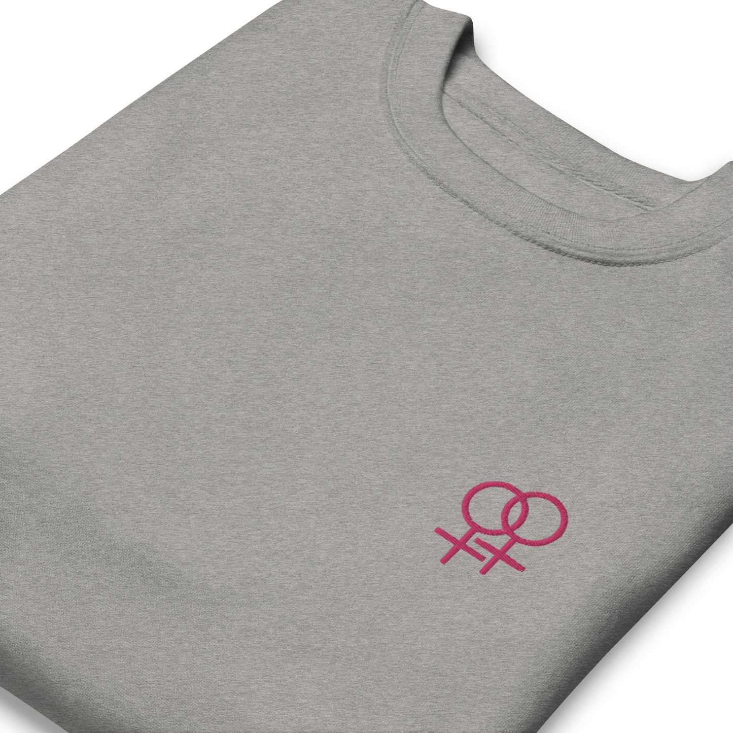 Frau liebt Frau pink auf Unisex-Premium-Pullover gestickt