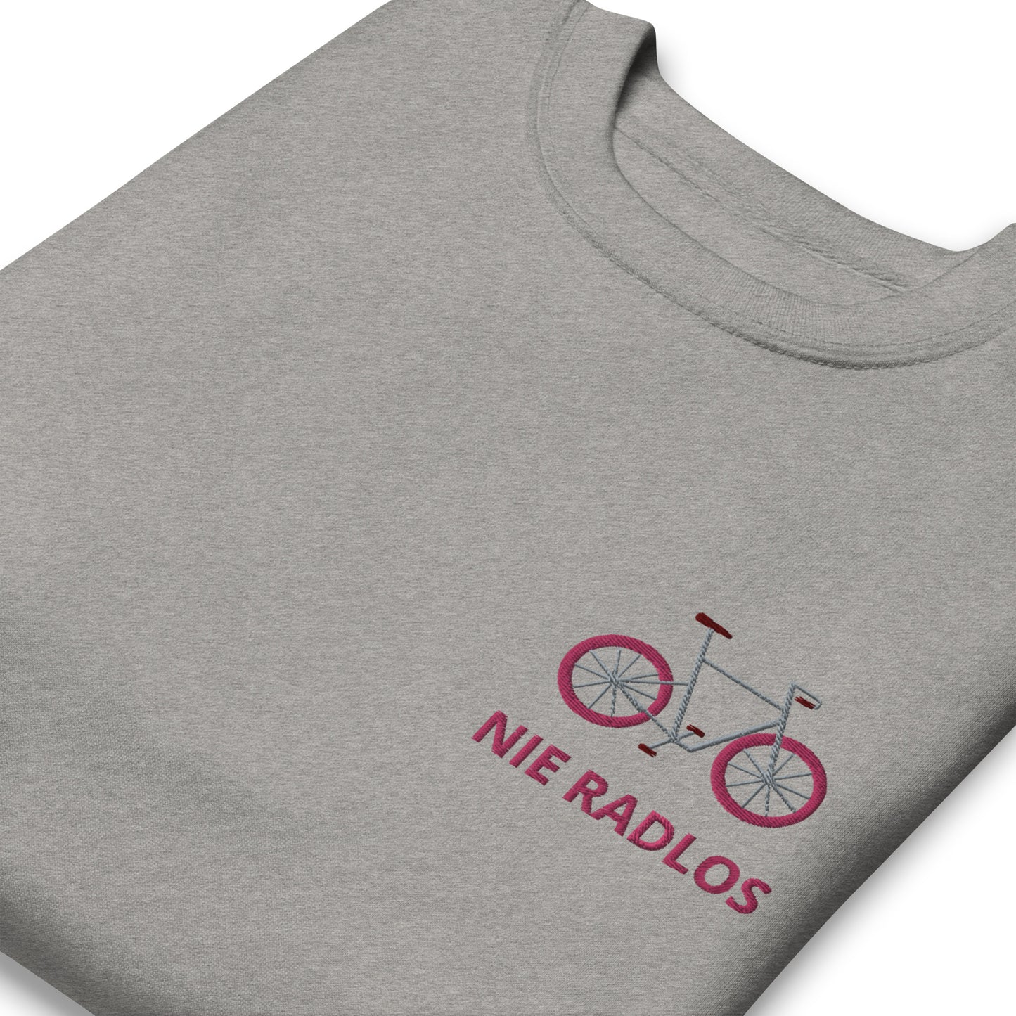 Fahrrad (NIE RADLOS) pink auf Unisex-Premium-Pullover gestickt