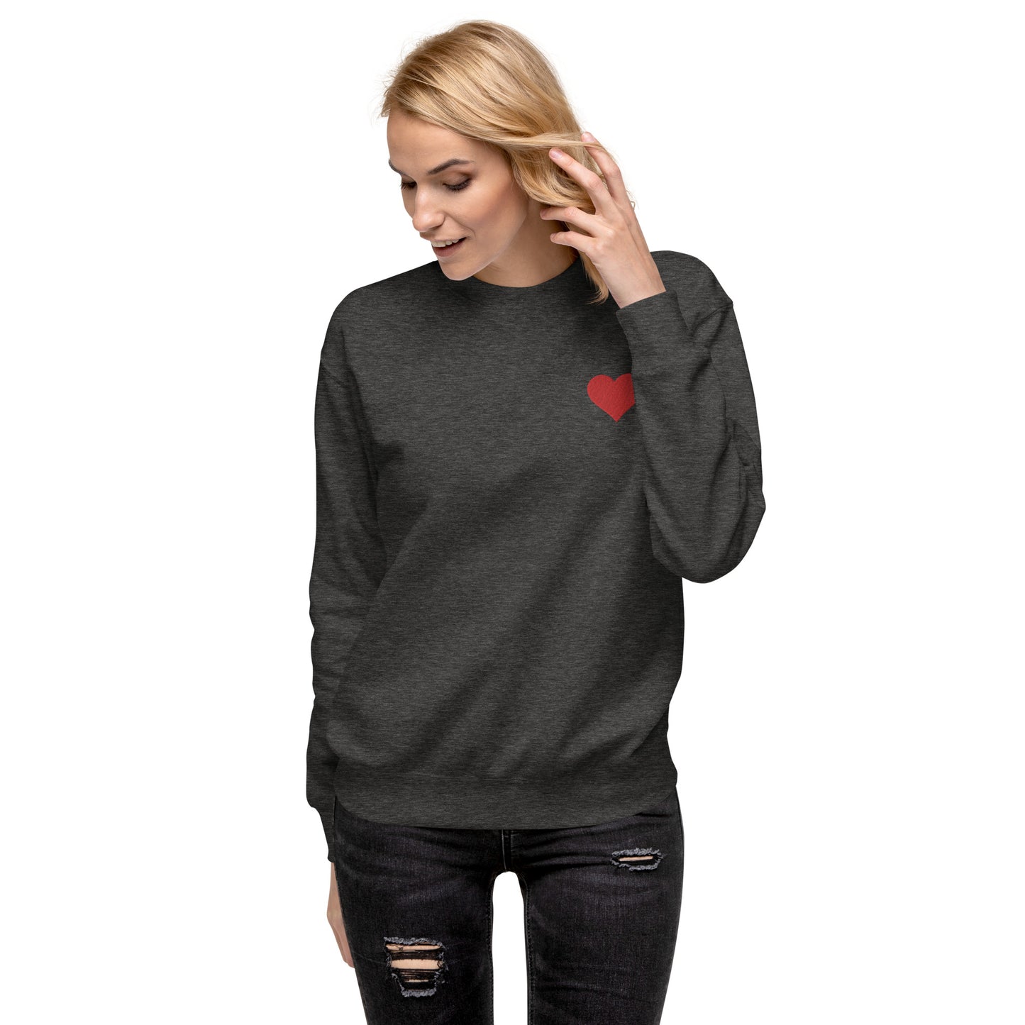 Herz gestickt auf Unisex-Premium-Pullover