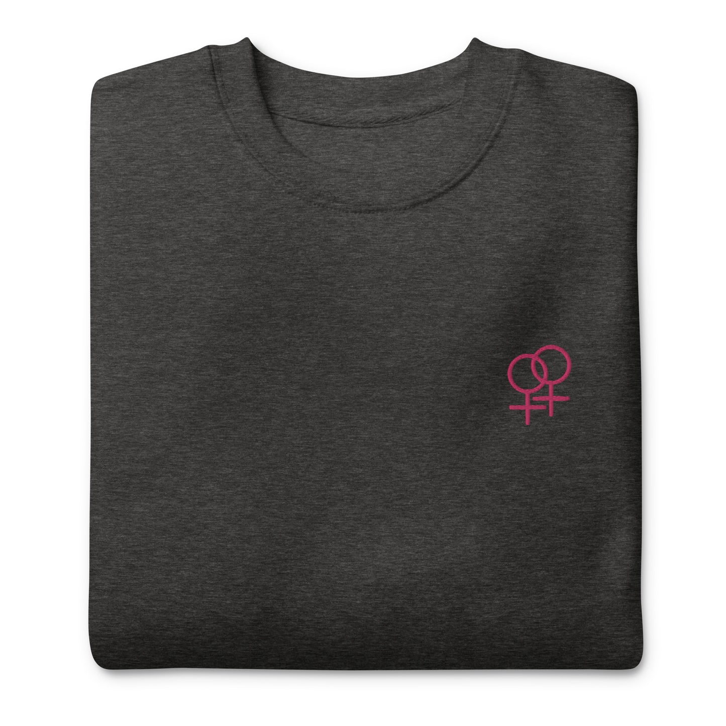 Frau liebt Frau pink auf Unisex-Premium-Pullover gestickt