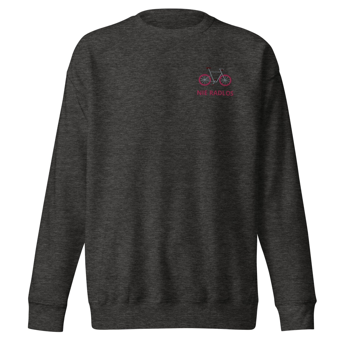 Fahrrad (NIE RADLOS) pink auf Unisex-Premium-Pullover gestickt