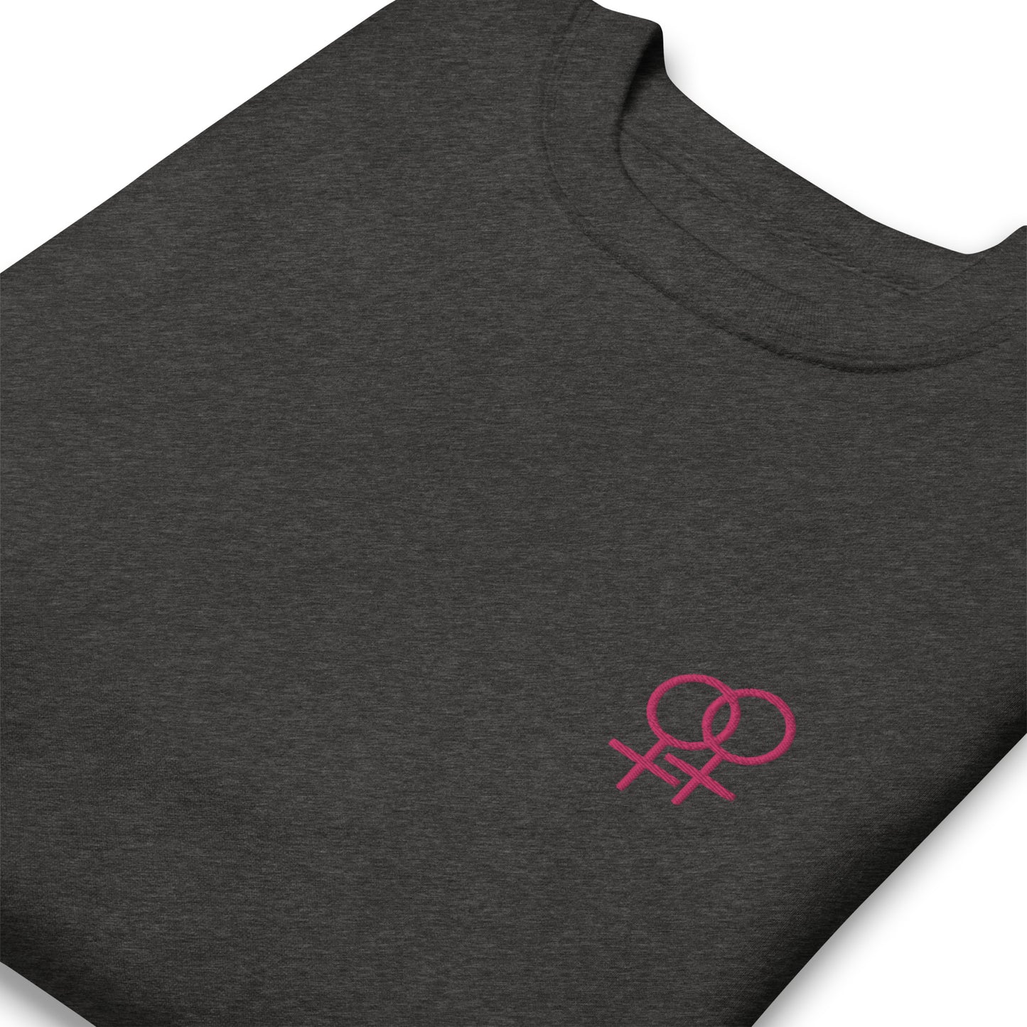 Frau liebt Frau pink auf Unisex-Premium-Pullover gestickt