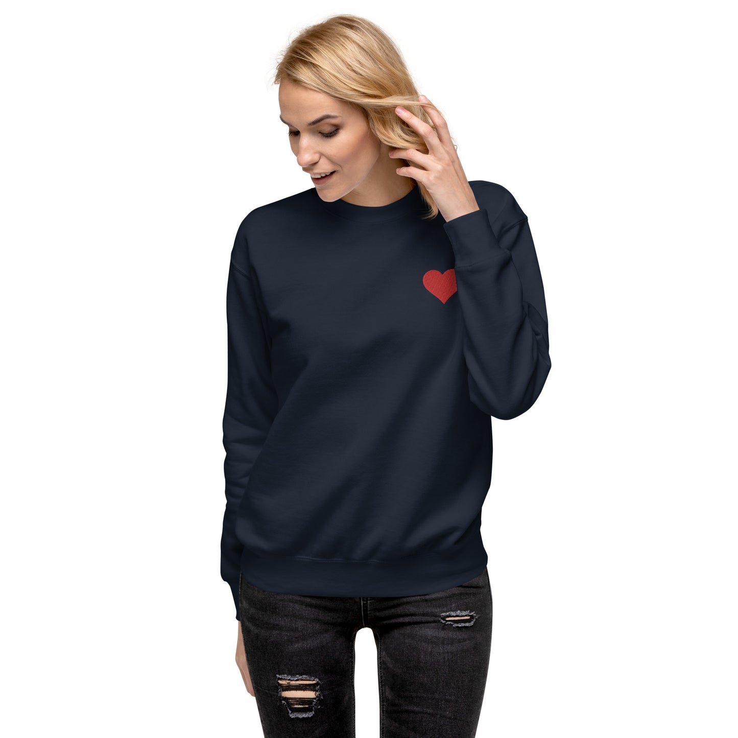 Herz gestickt auf Unisex-Premium-Pullover